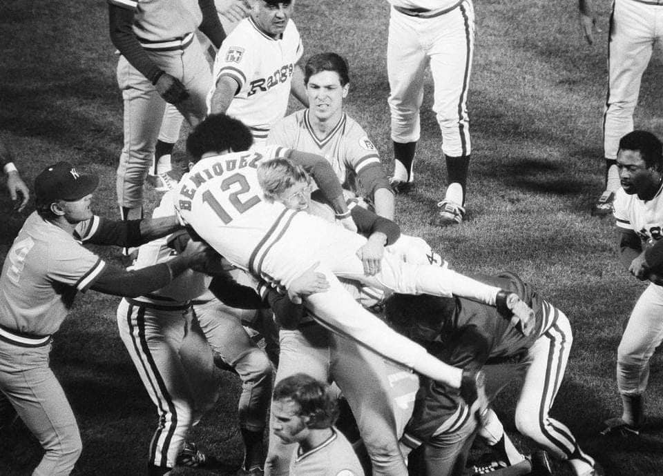 Mark in the center of a brawl between the Royals and the Texas Rangers at Arlington Stadium, May 7, 1977