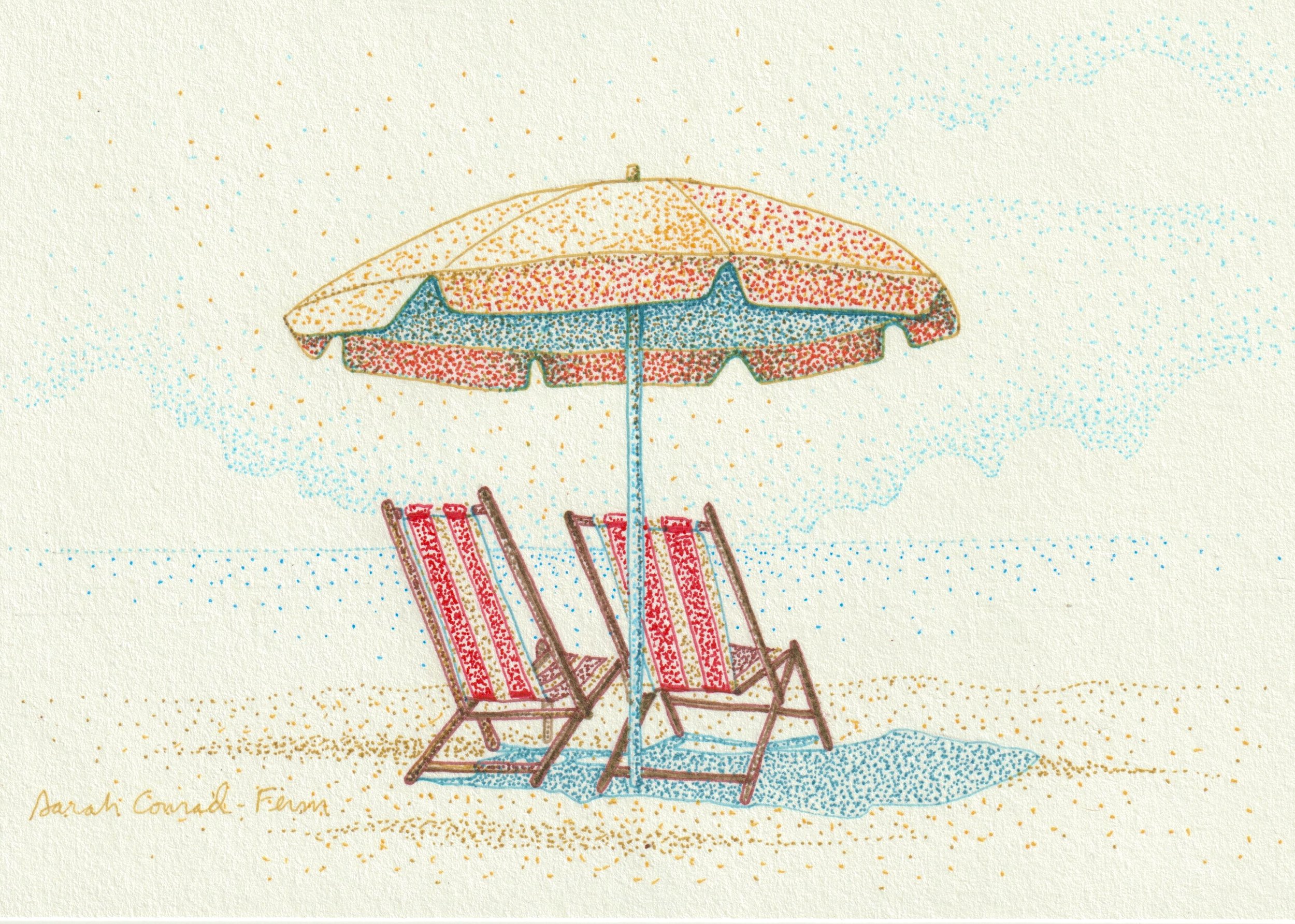 Beach Chairs 4” x 6” Ink on paper sold