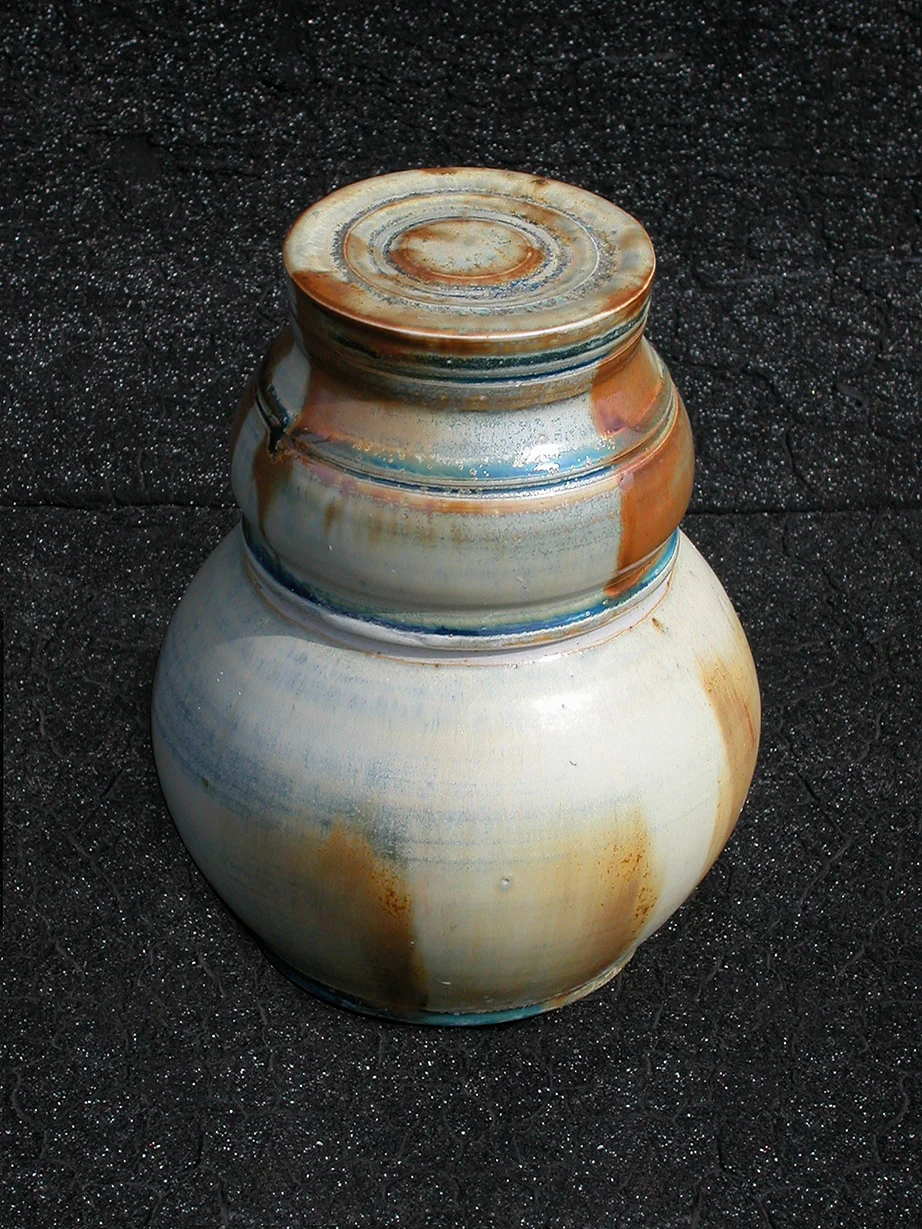 Covered Urn - Blue & Tan