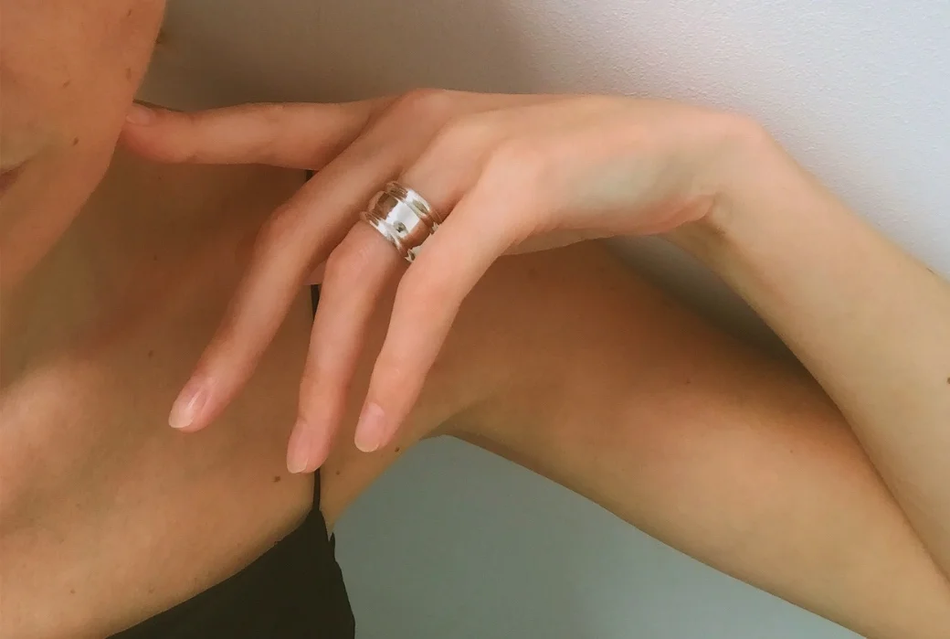 Silver sculptural ring, wide band, alternative wedding ring