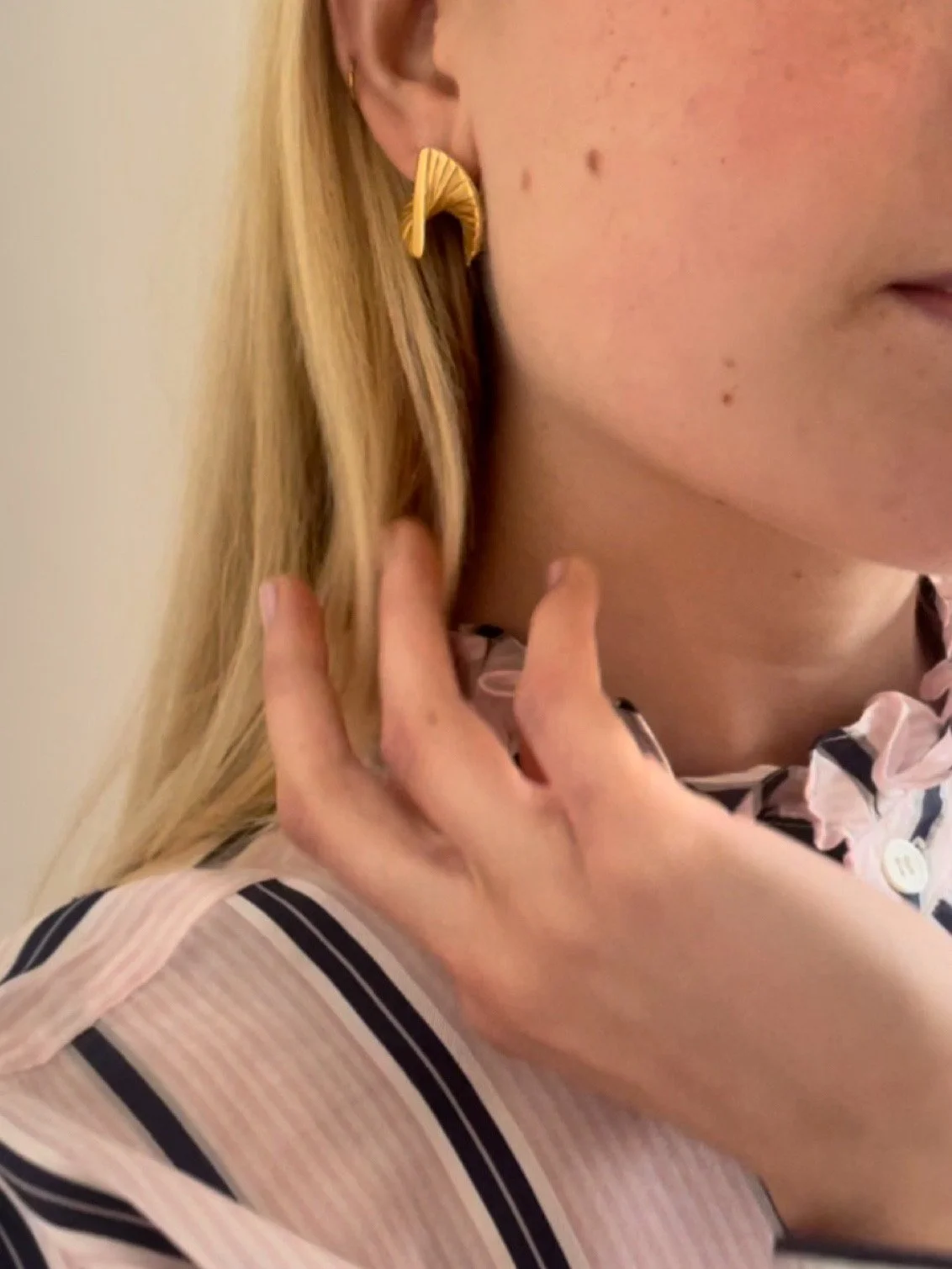 18 Carat gold plated spiral shaped fan earrings