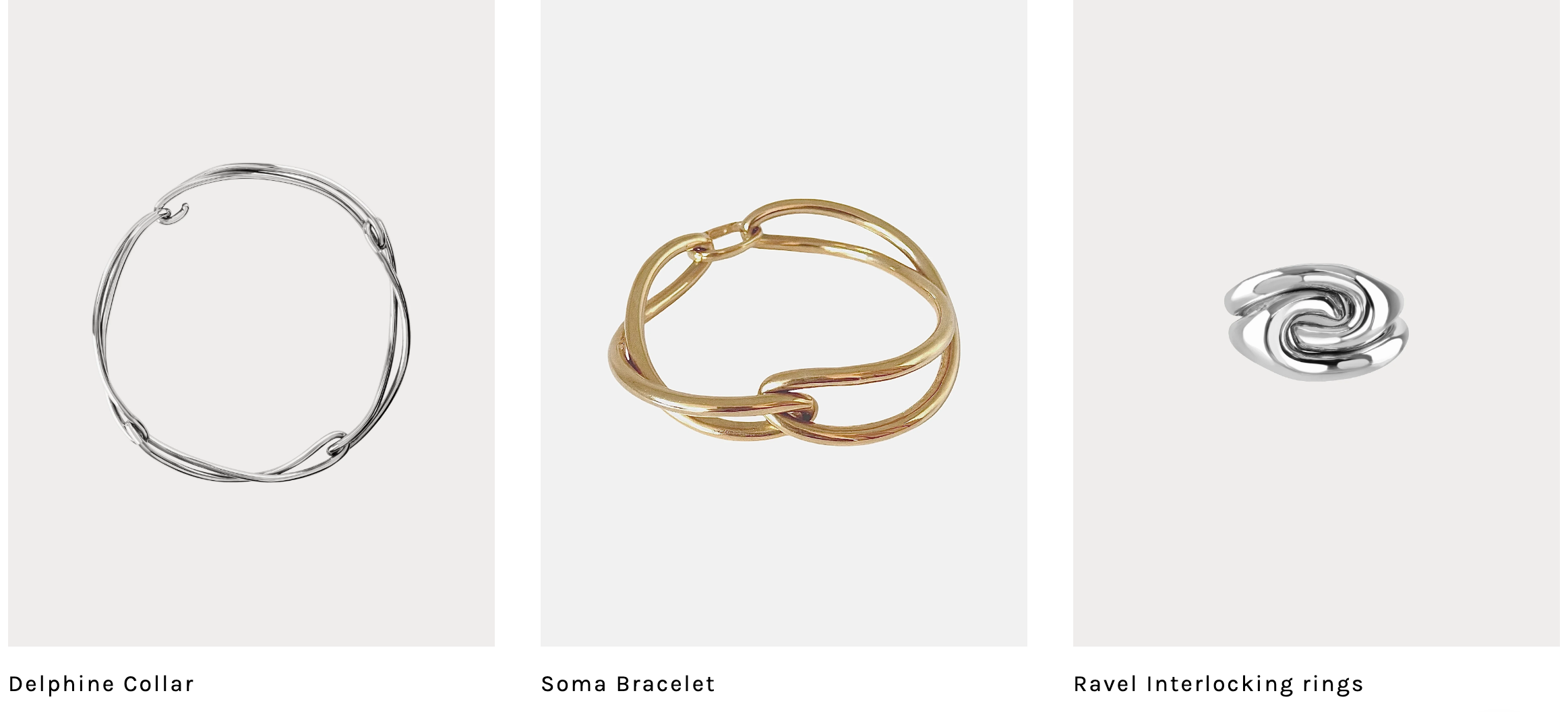 sculptural silver and gold bracelets and collars