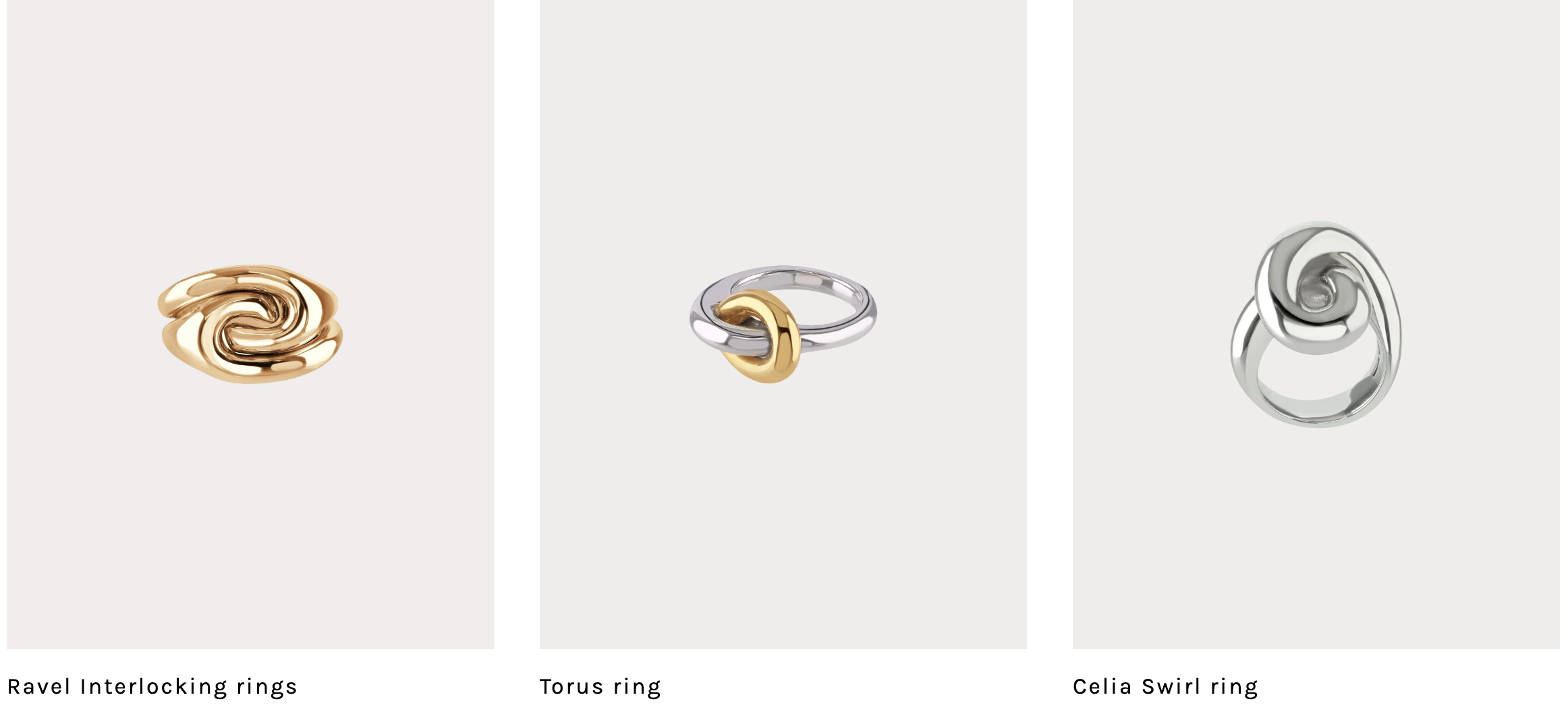 chunky mixed metal, sculptural rings in gold and silver