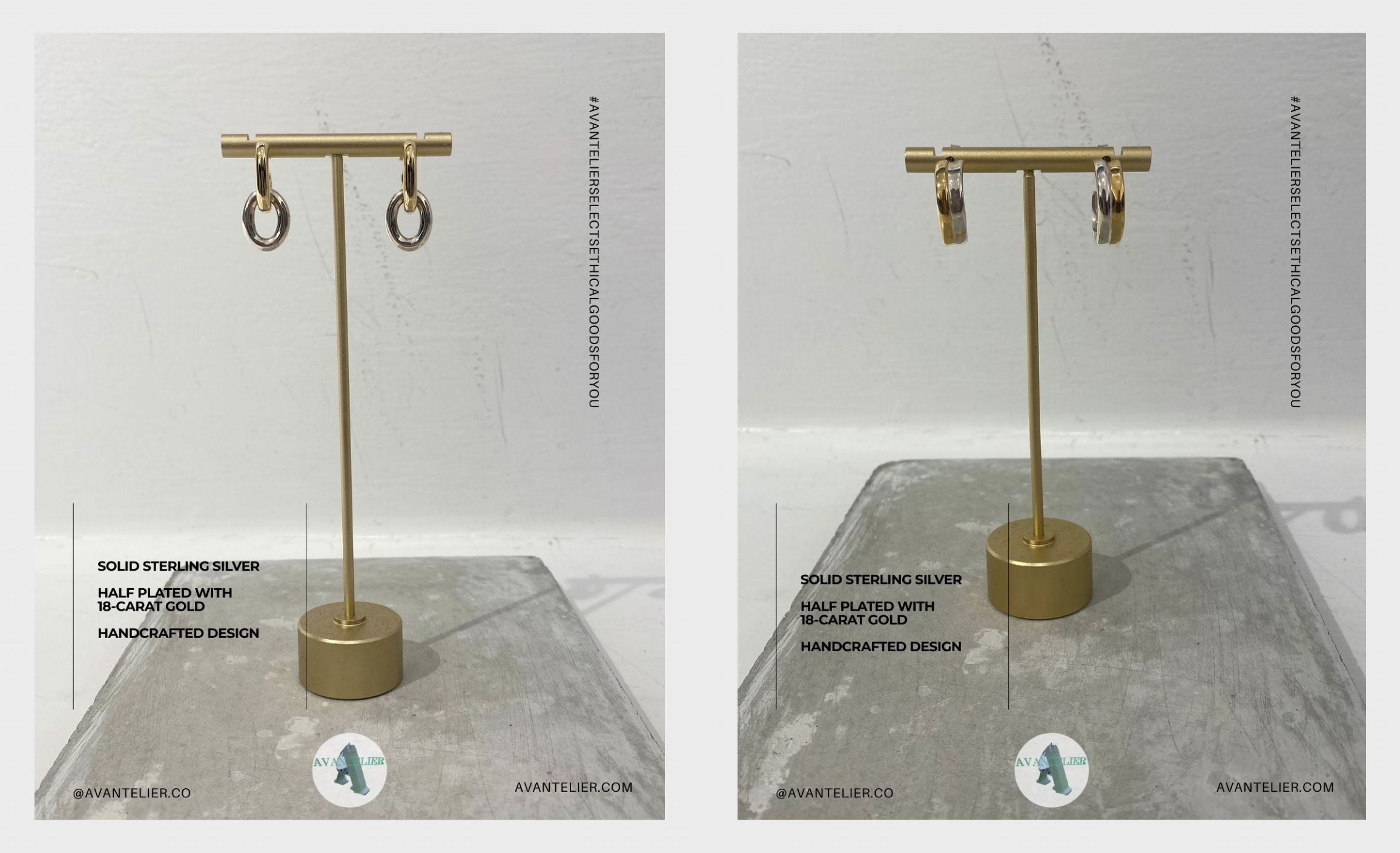 pairs of mixed metal silver and gold modern hoop earrings