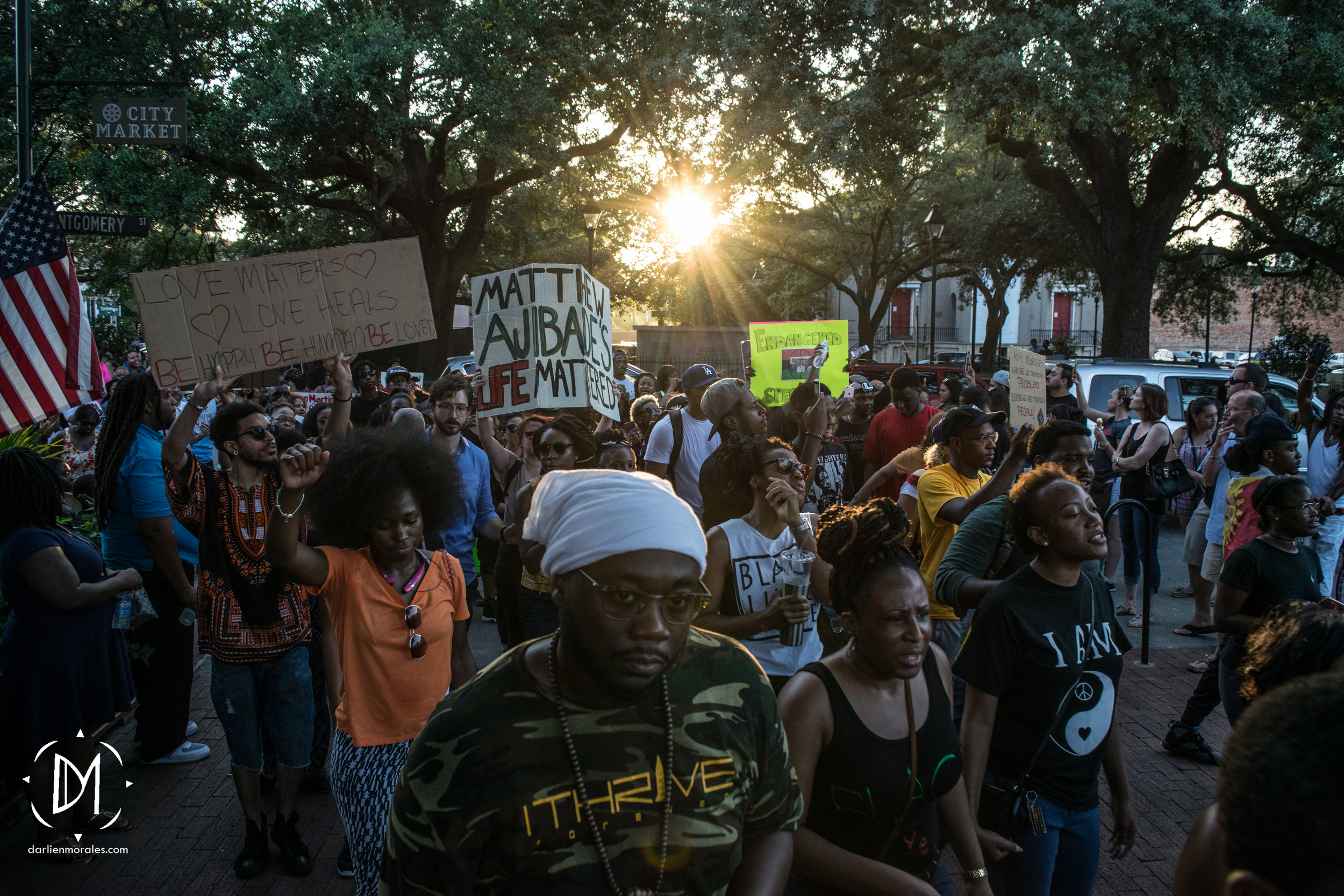  Black Lives Matter March (Savannah, Georgia). Protestors walk through City Market.  -July 12, 2016 