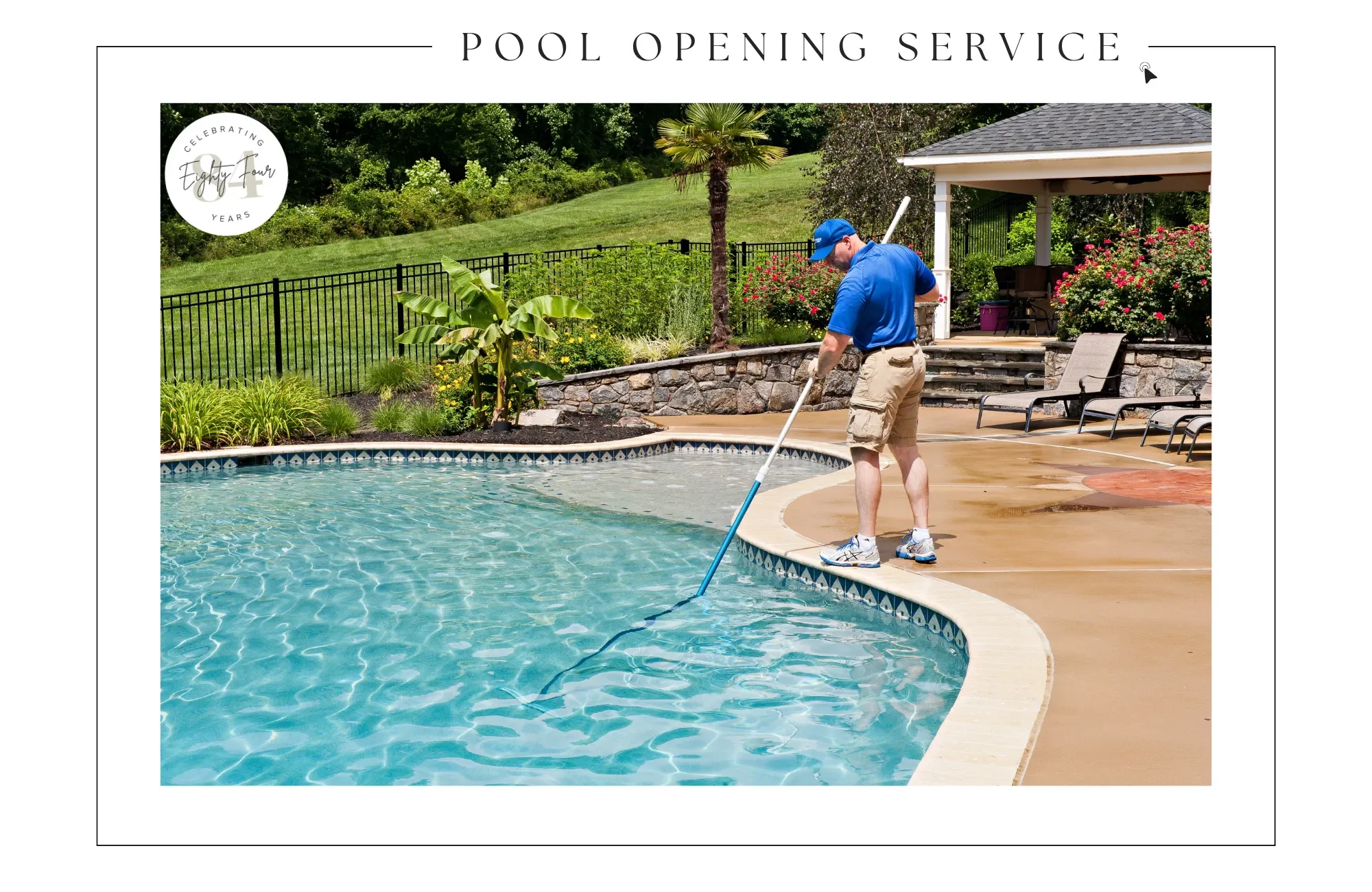 Browning Pools Service Technician cleaning a swimming pool