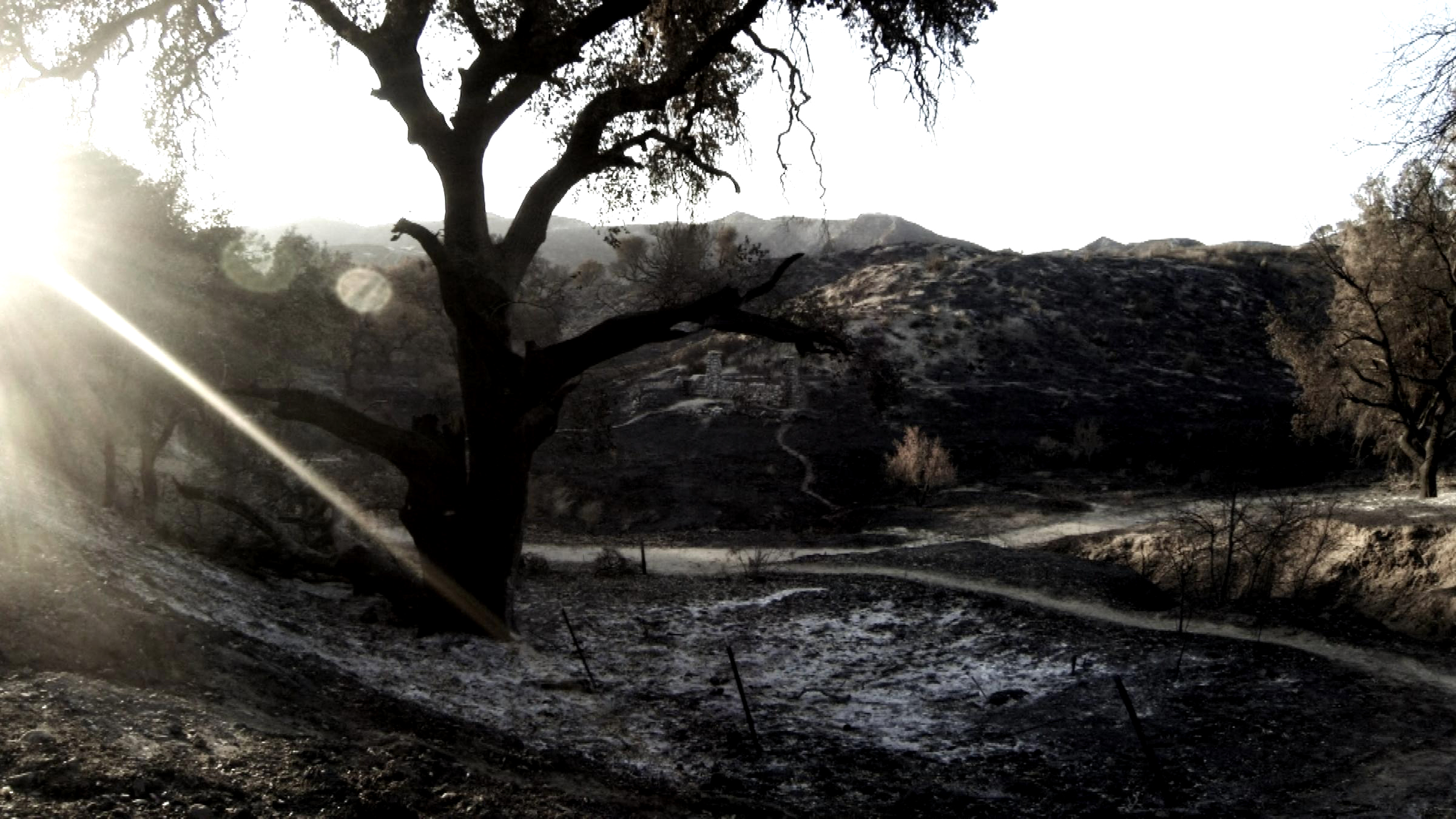 Still from the 'Guiding Light' video shoot - the Santa Clarita Valley, Los Angeles County was left devastated after a Sand Fire in July 2016.