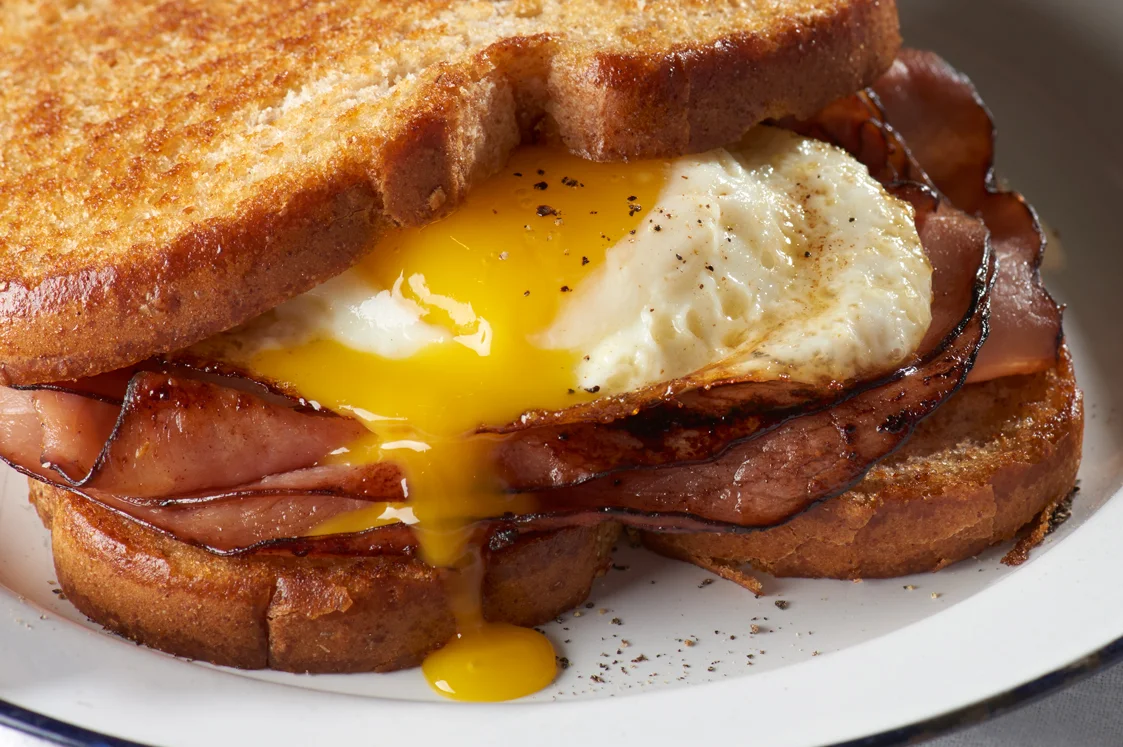 Ham and Fried Egg Breakfast Sandwich