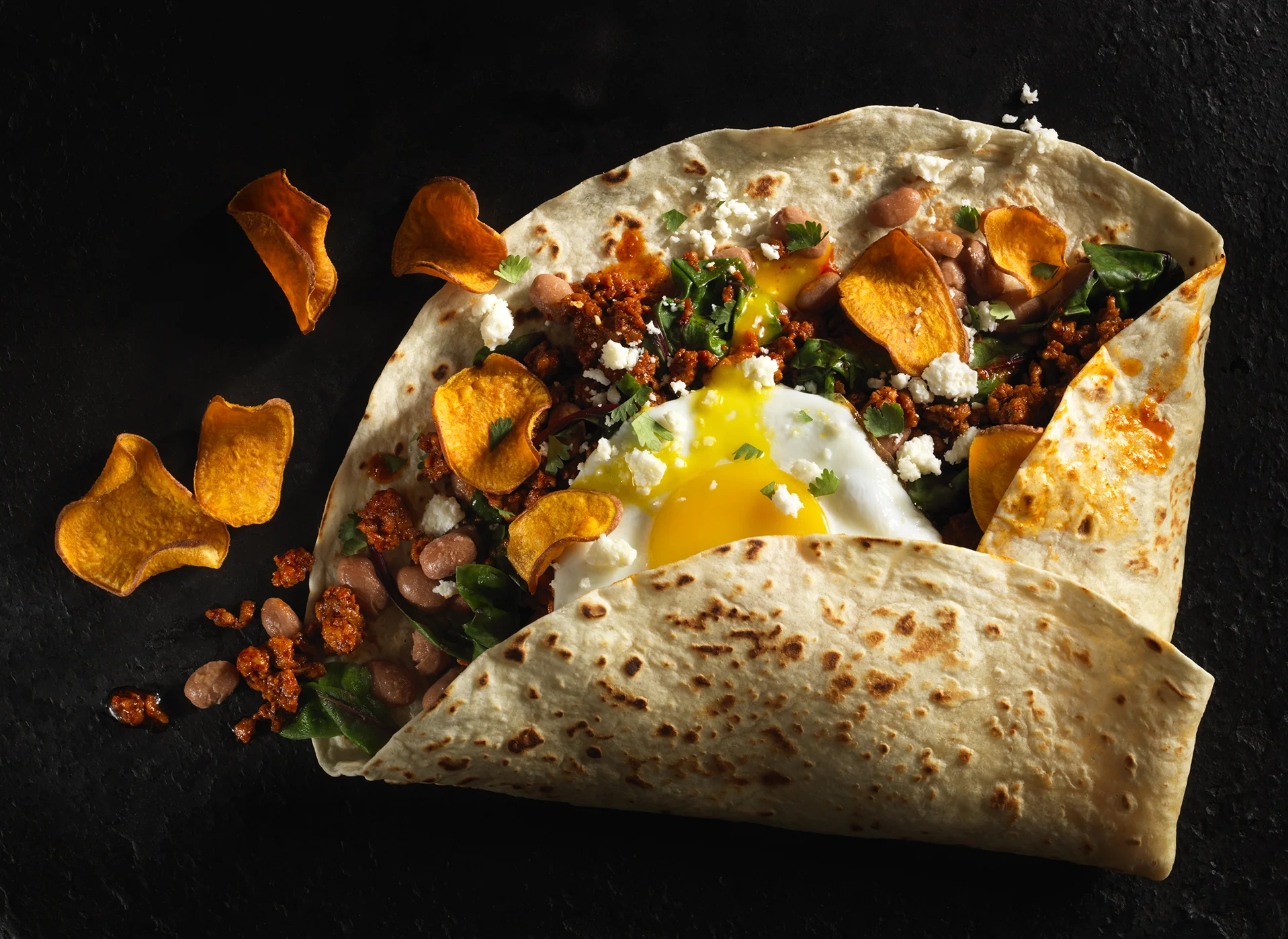 Chard, chorizo and sweet potato Burrito