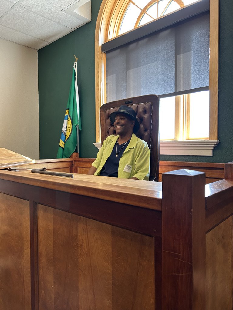   Phil Hines, ’70, in Rick Nagel Mock Trial room  