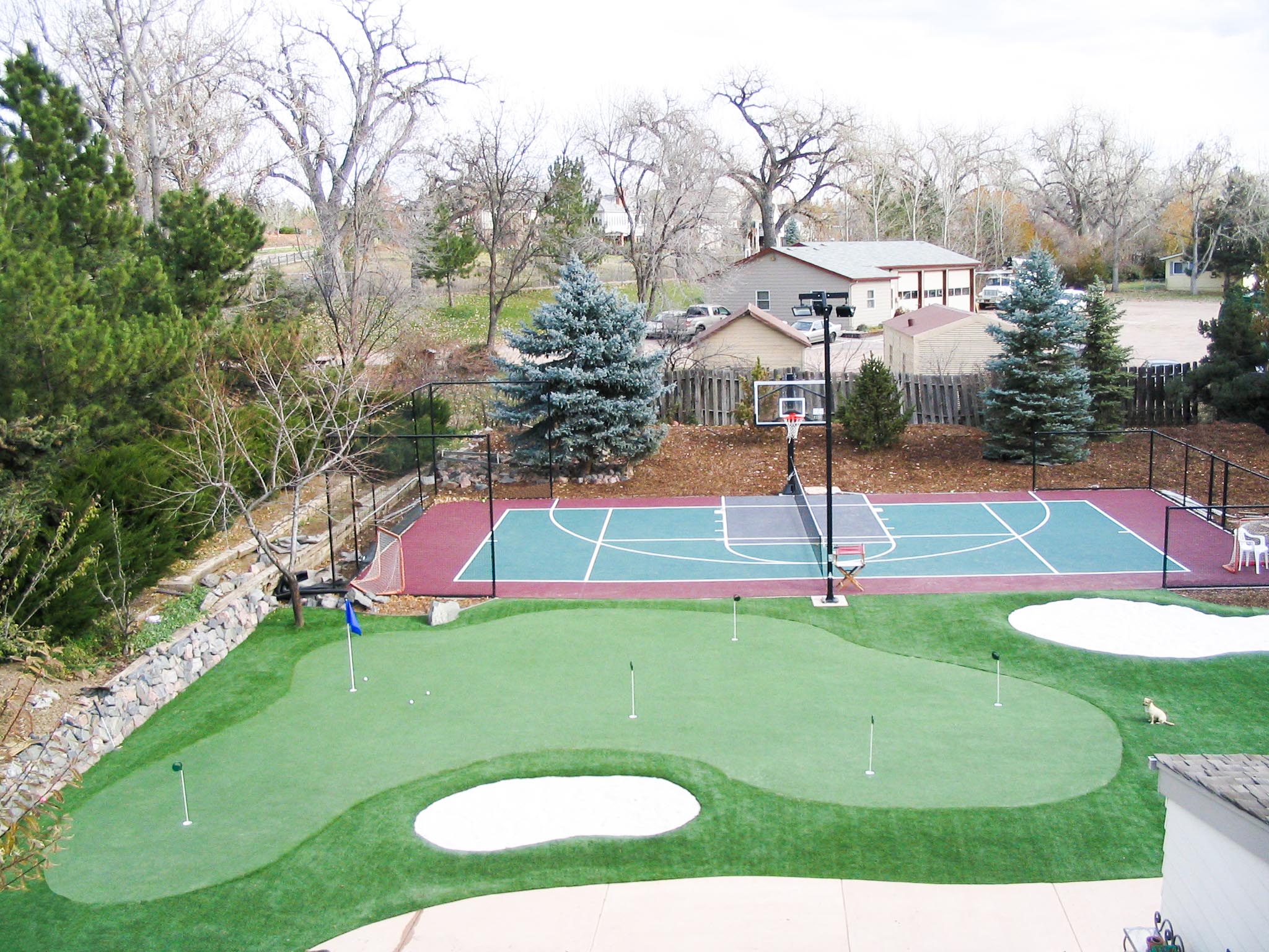 Synthetic putting green with Sport Court