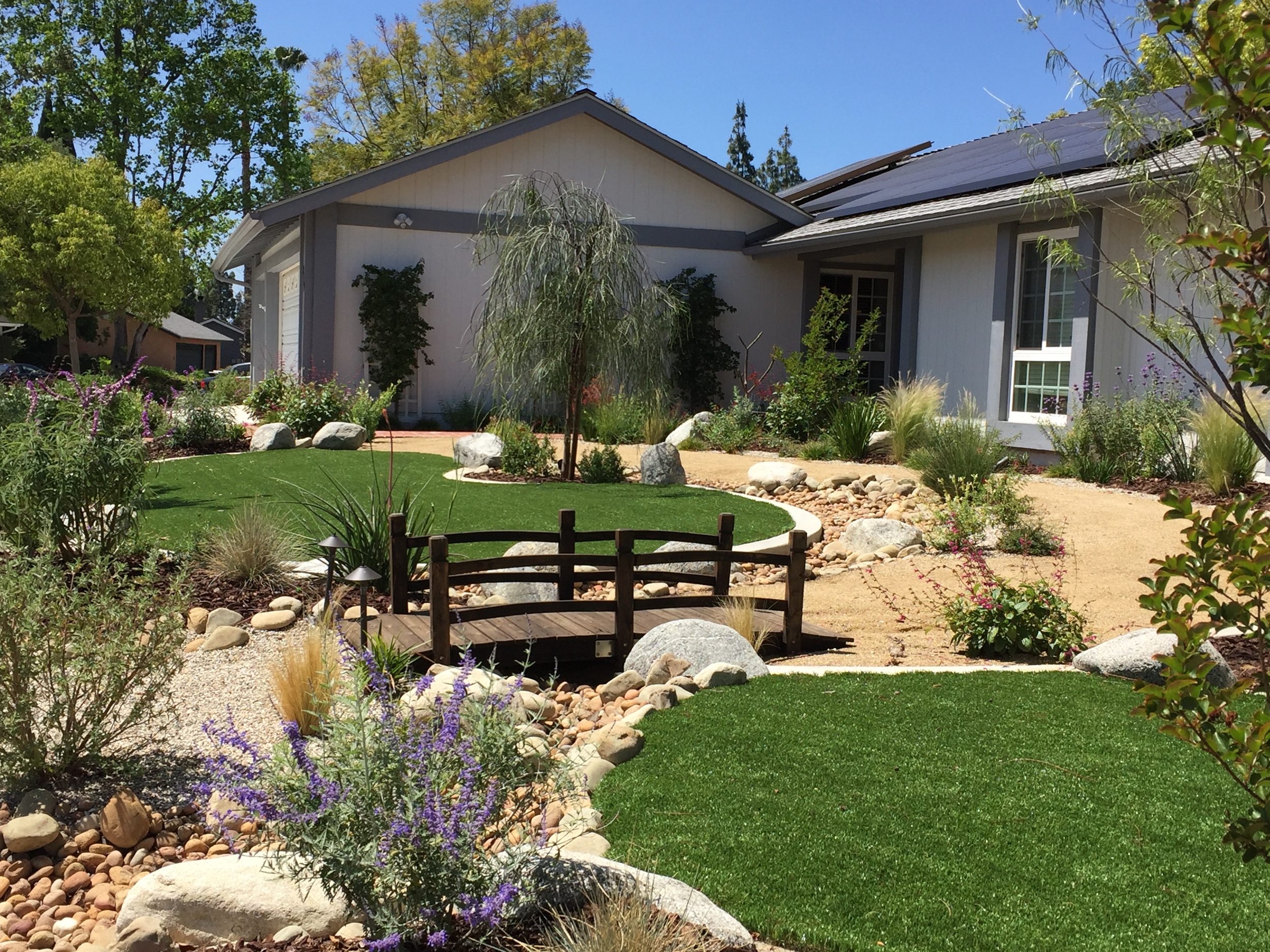 Drought tolerant landscape with synthetic grass