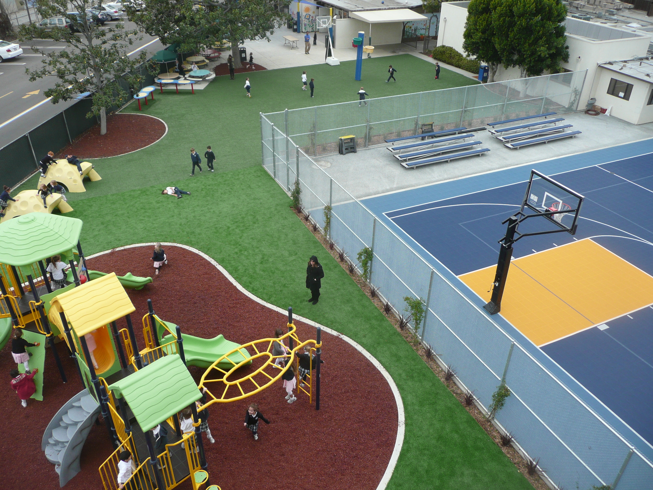 Synthetic grass in playground