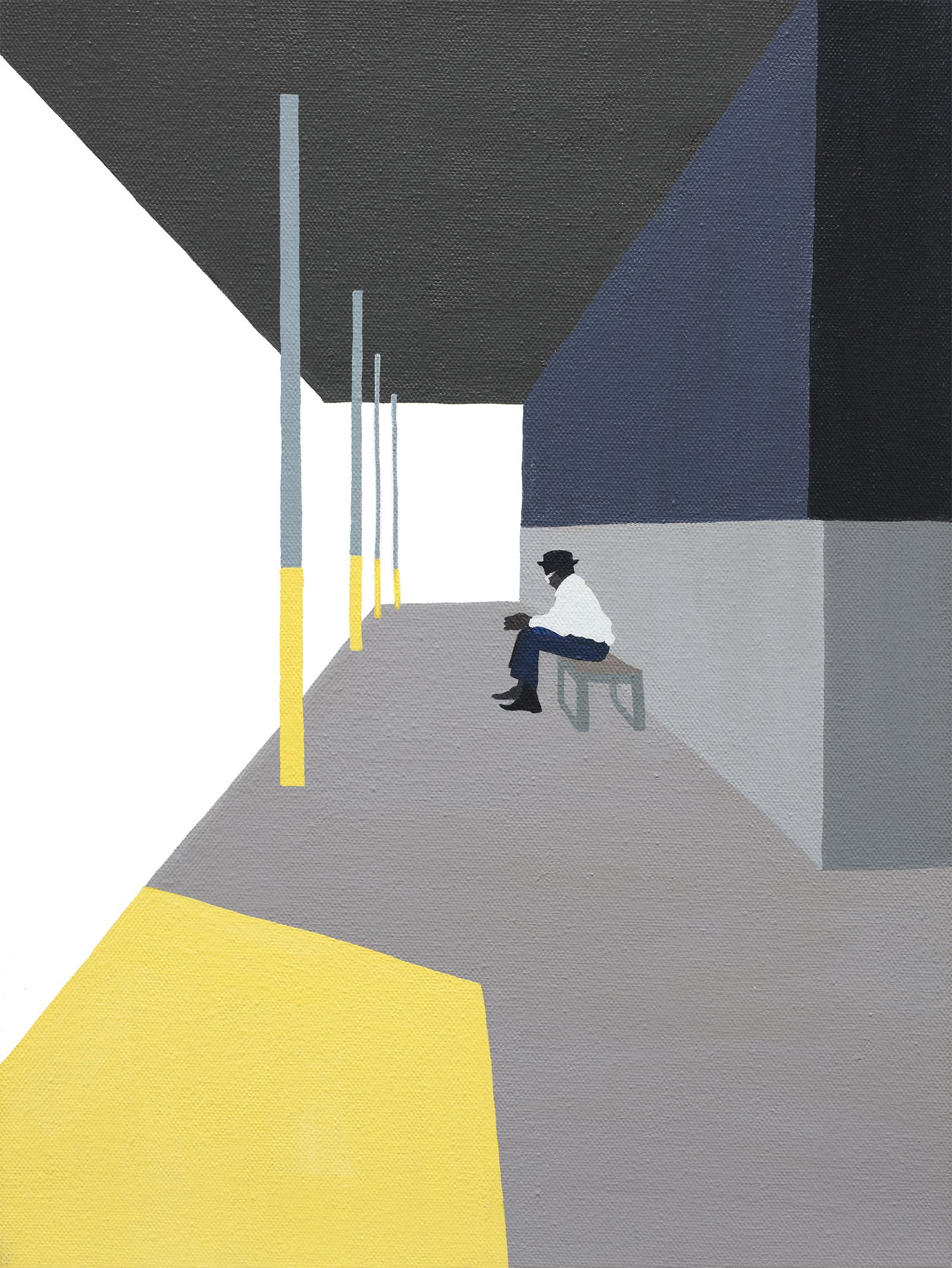   Lost in Contemplation Outside Ikea,  2014, acrylic on canvas, 12x16 in. 