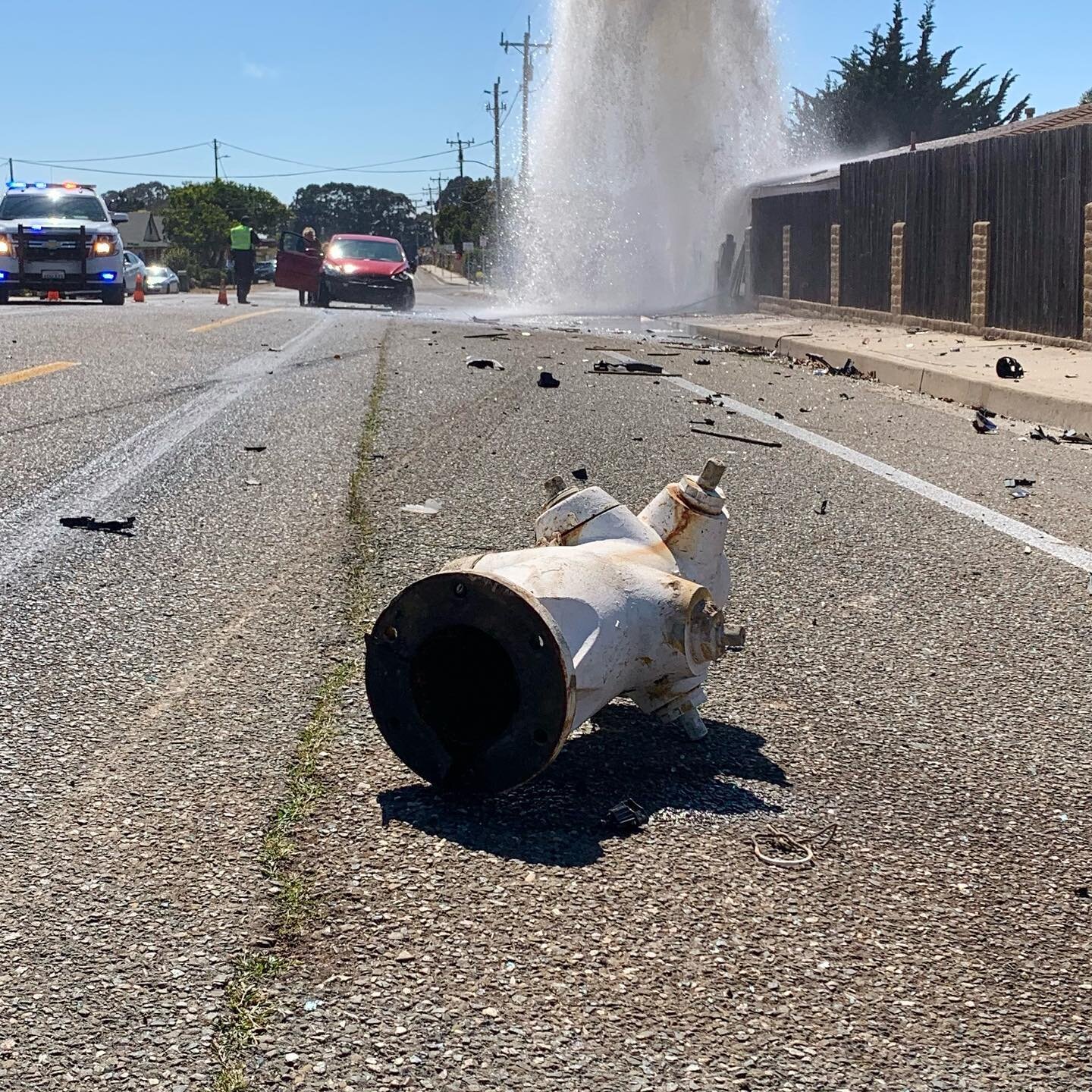 FCFA at scene of a two vehicle collision involving a hydrant - The Pike Grover Beach. Thankfully no injuries! #cityofgroverbeachca #5citiesfire