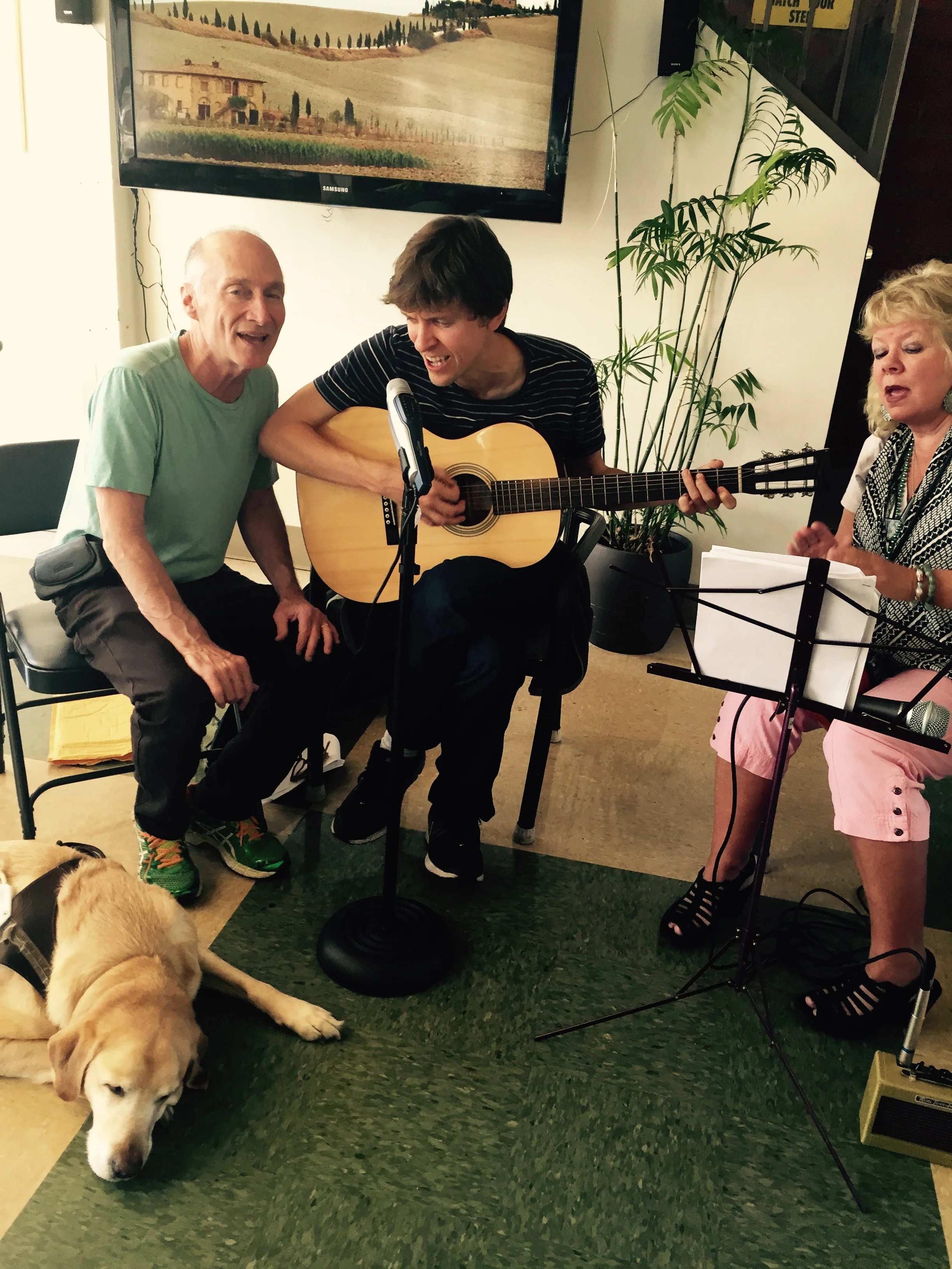 Danny Safron, Matthew Van Fossan, Claire Smith (and Achilles the dog
