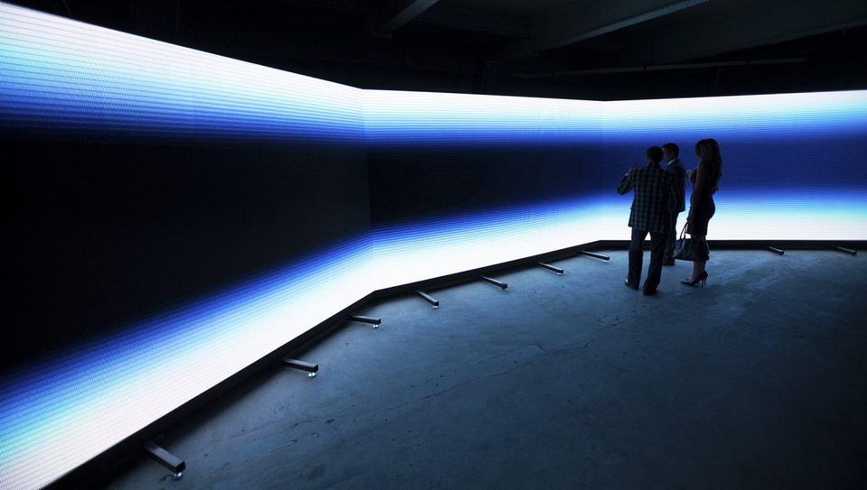 Krista Kim's 8x8 light and sound video installation with music composed by Tenille Bentley