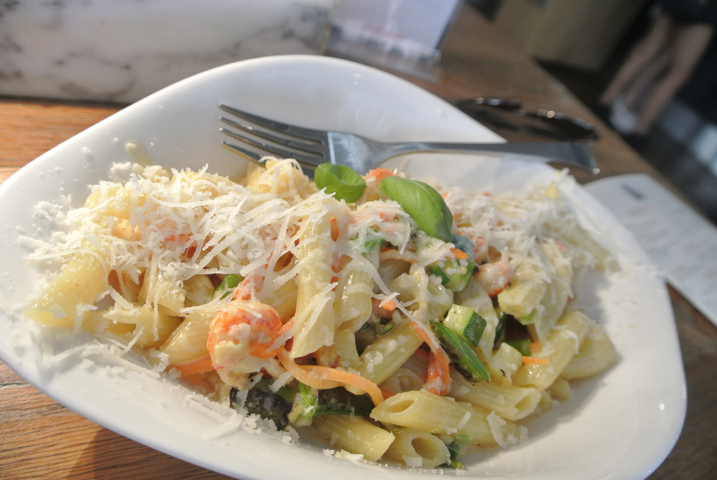 My cousin's granche de fiume: veggies, crayfish and lobster sauce