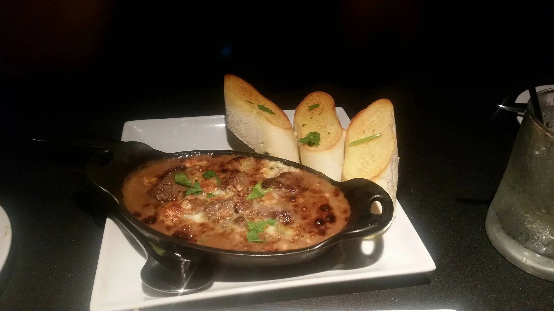 Tenderloin tips in an olive and bleu cheese brûlée