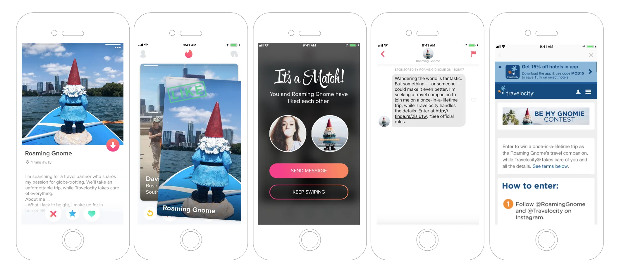 Gnome's Branded Profile Card on Tinder
