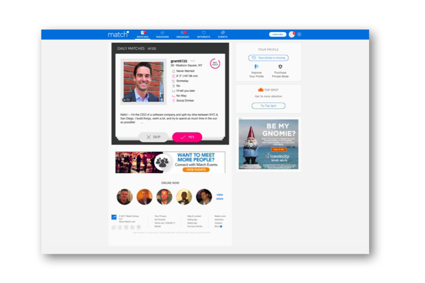 Banners Ran on Match.com and Other Dating Sites