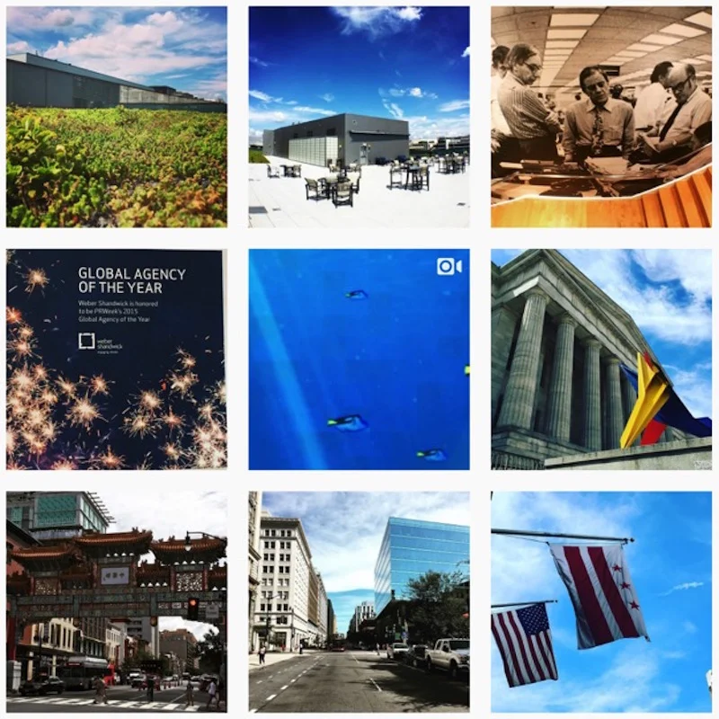 A collection of instas from the inside and surrounding area of a company in DC.