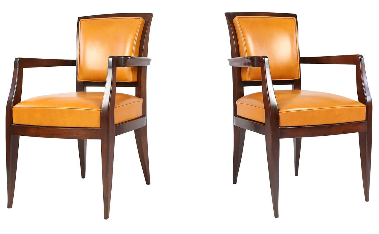Pair of Tangerine Leather and Wood Chairs by Émile-Jacques Ruhlmann - Image courtesy: 1stdibs.com