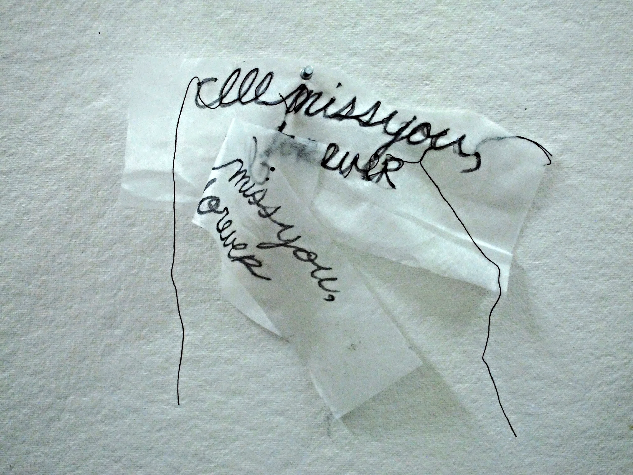 Study. embroidery floss, hand-stitched couching, interfacing, marker, (before water.)