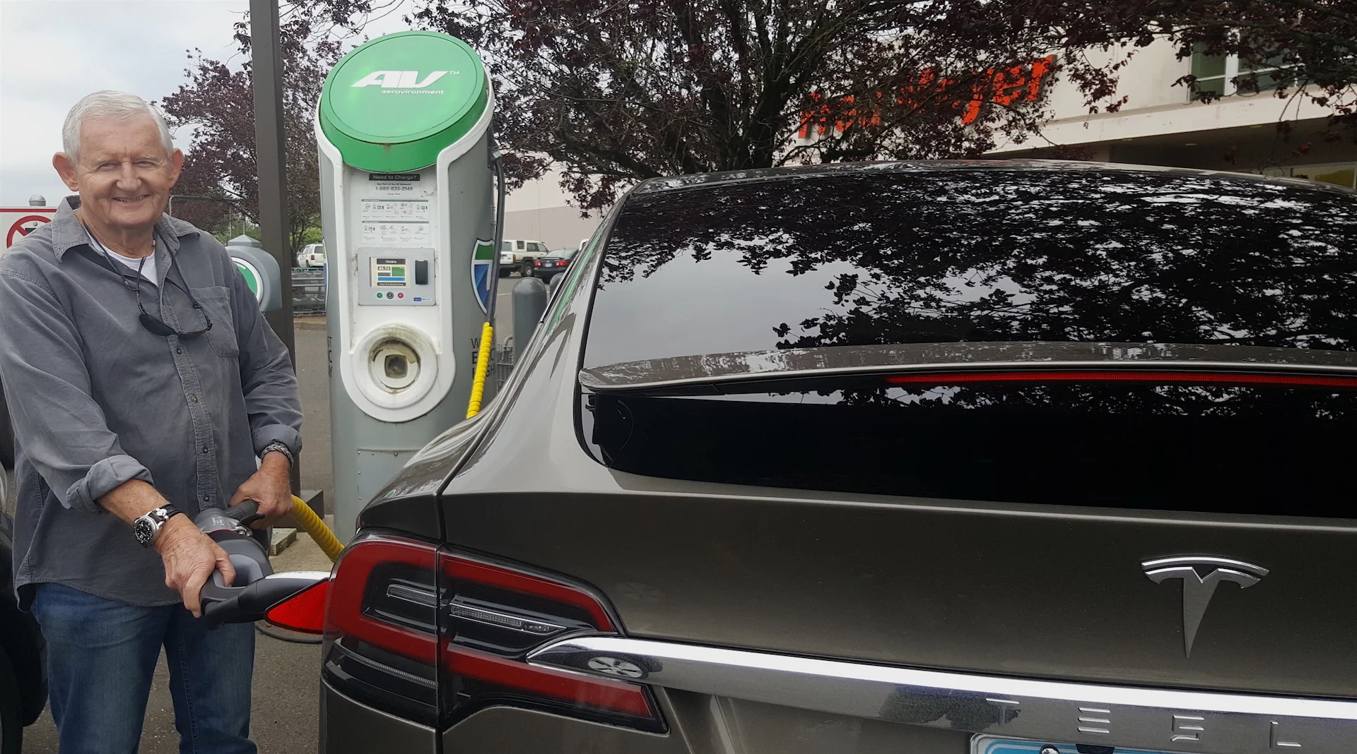 Topping off at an AeroEnvironment destination charger.