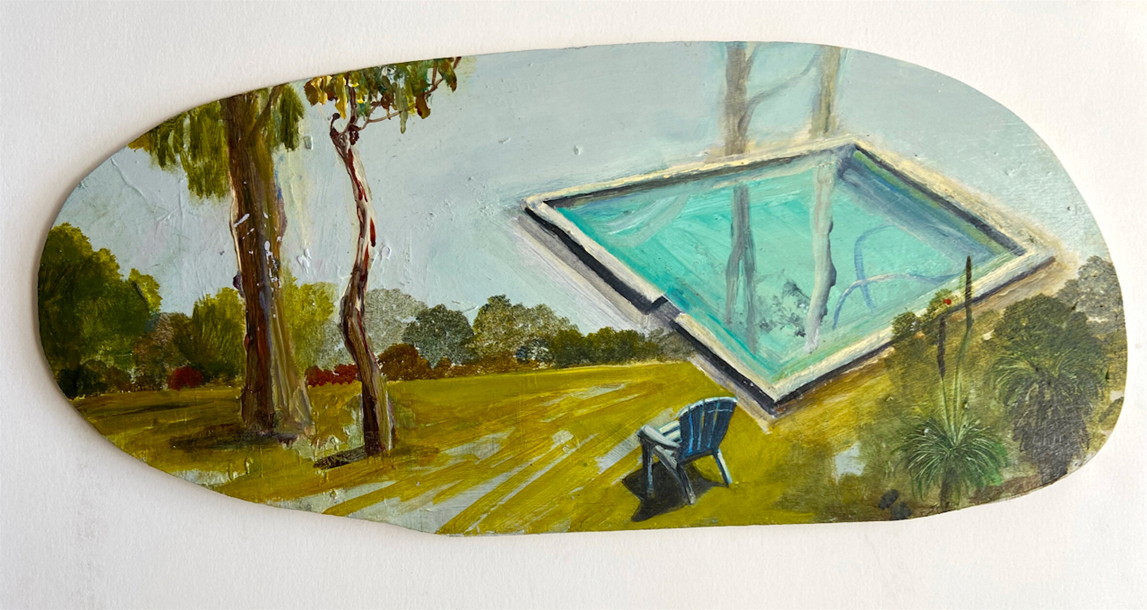 Catherine Parker 'Sky Pool' 2020, acrylic and ink on board 17 x 37cm