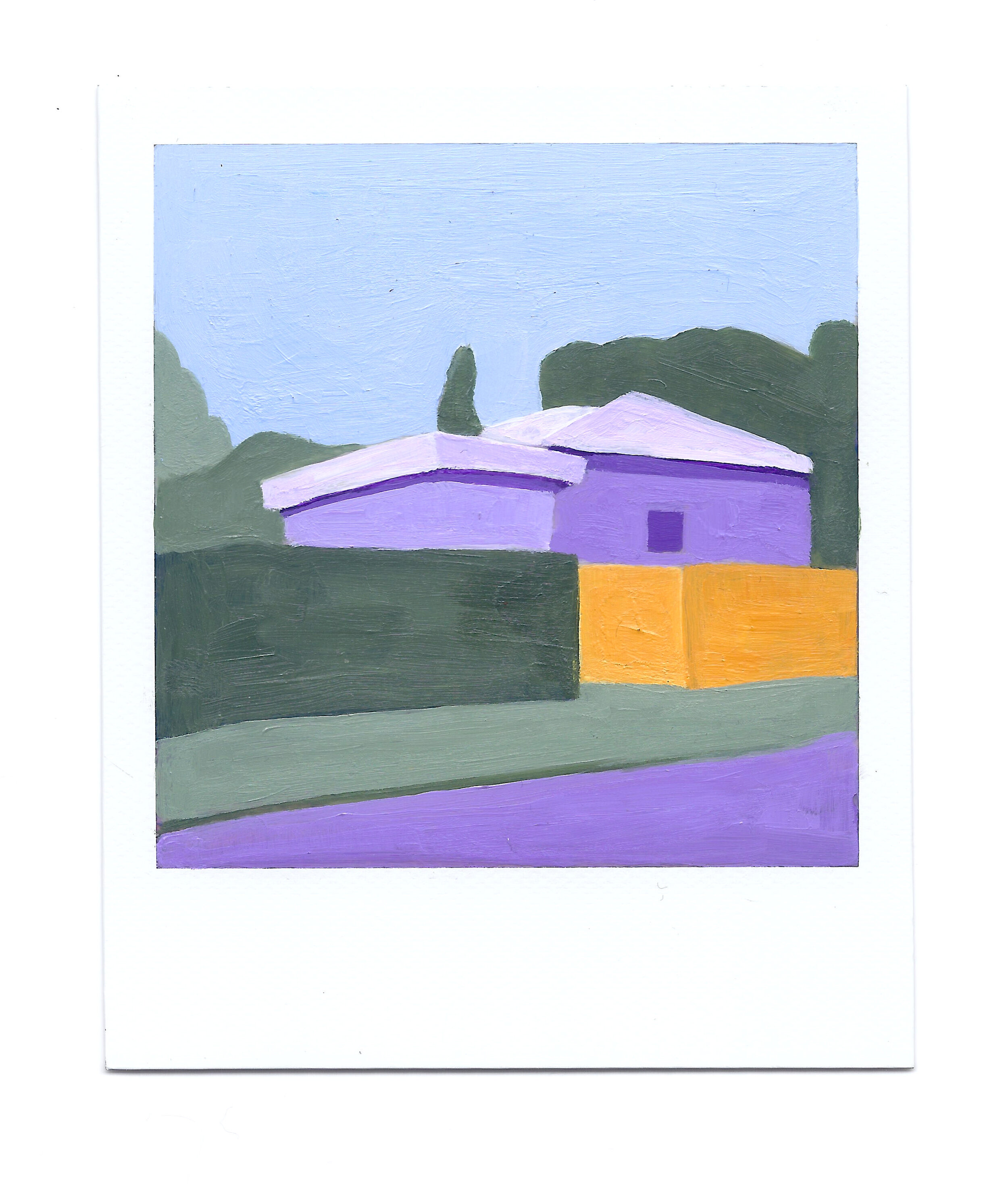 Hayley Megan French, The Pipeline Polaroids (Toowoomba) #10, 2018-2020, acrylic on polaroid photograph mounted on Tasmanian Oak, 9 x 11cm