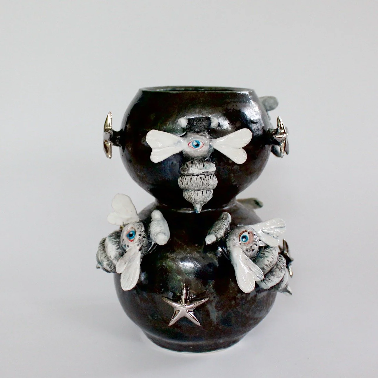 Clairy Laurence, ‘Starry night with bees’, stoneware, + platinum luster, background glaze by Alex Byers, 23cm x 19cm