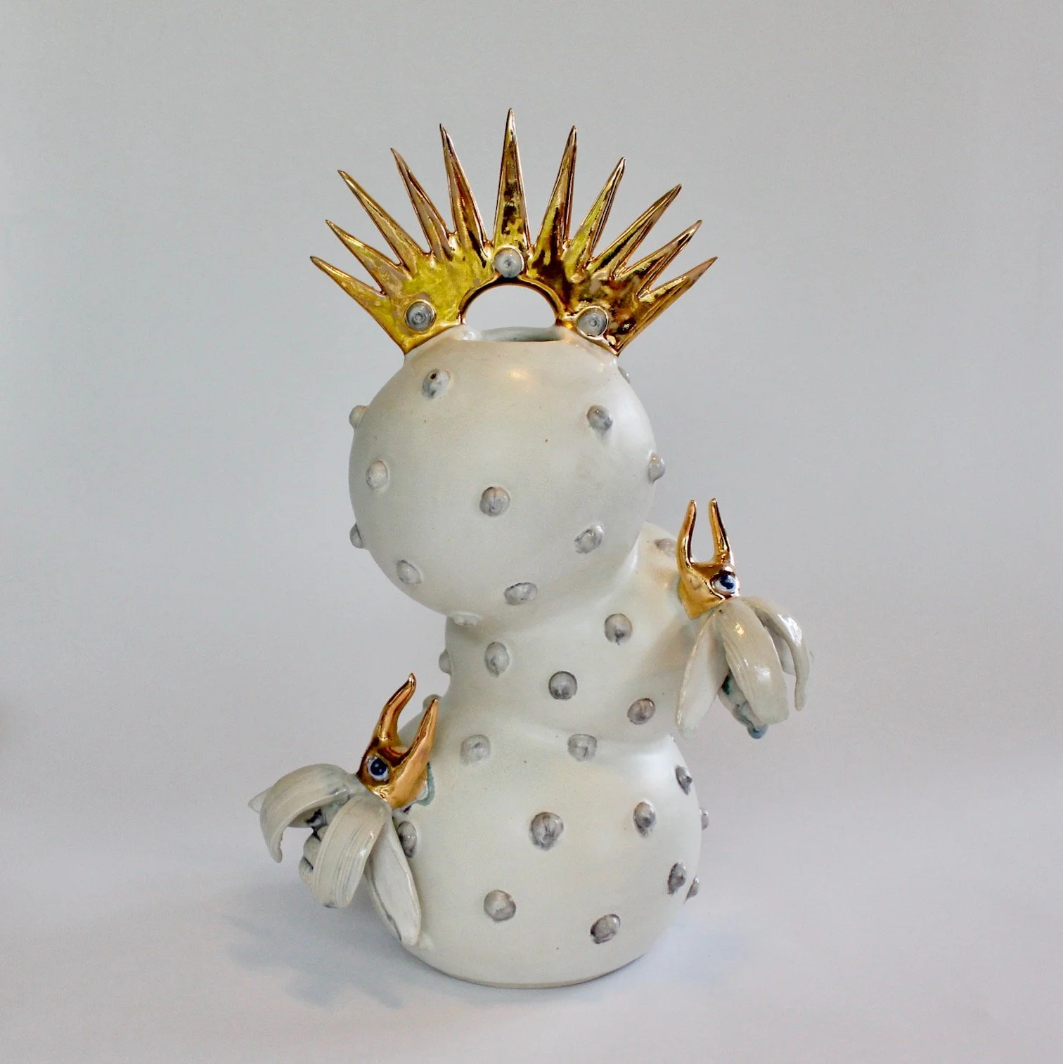 Clairy Laurence, ‘Crowned bug vase’, stoneware, 22kt gold luster, 34cm x 22cm x 20cm,