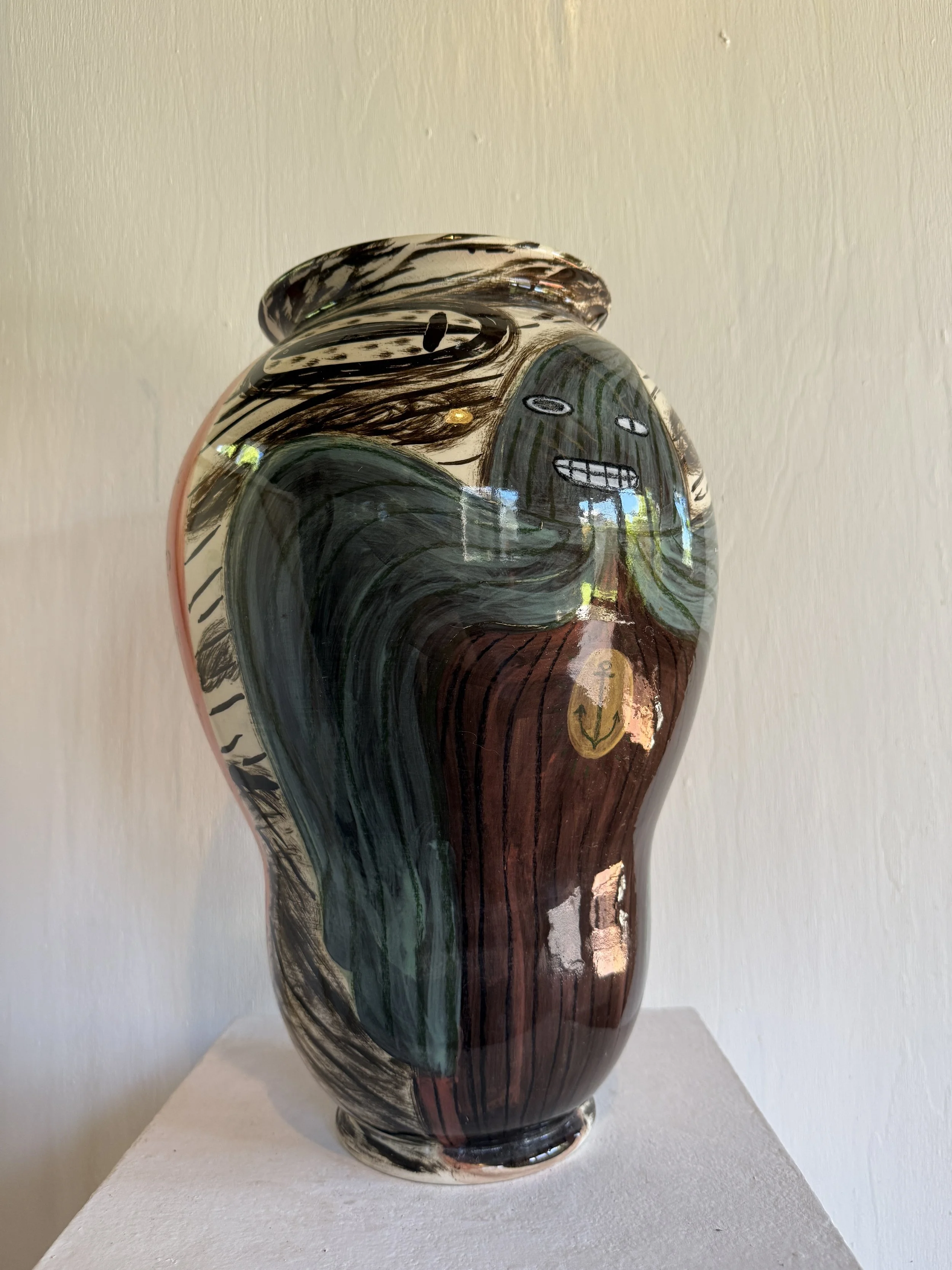 13. David Usher 'Hood and Log and ... Boogieman 1', mid fired stoneware, underglaze, glaze and ceramic pencil, 40 x 26cm