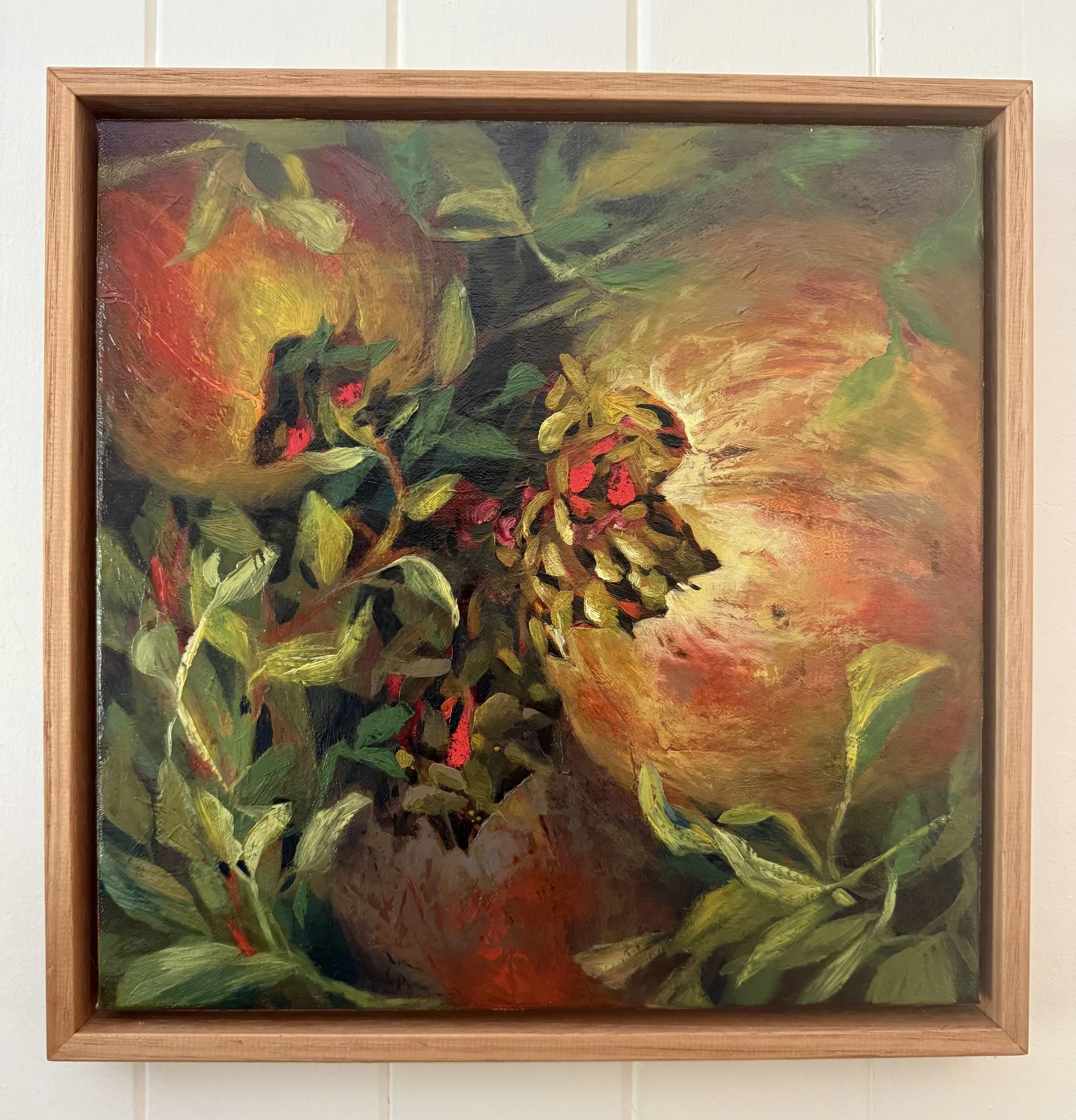 Monica Usher, 'Pomegranates', 2026, oil on linen, 33 x 33cm (framed)