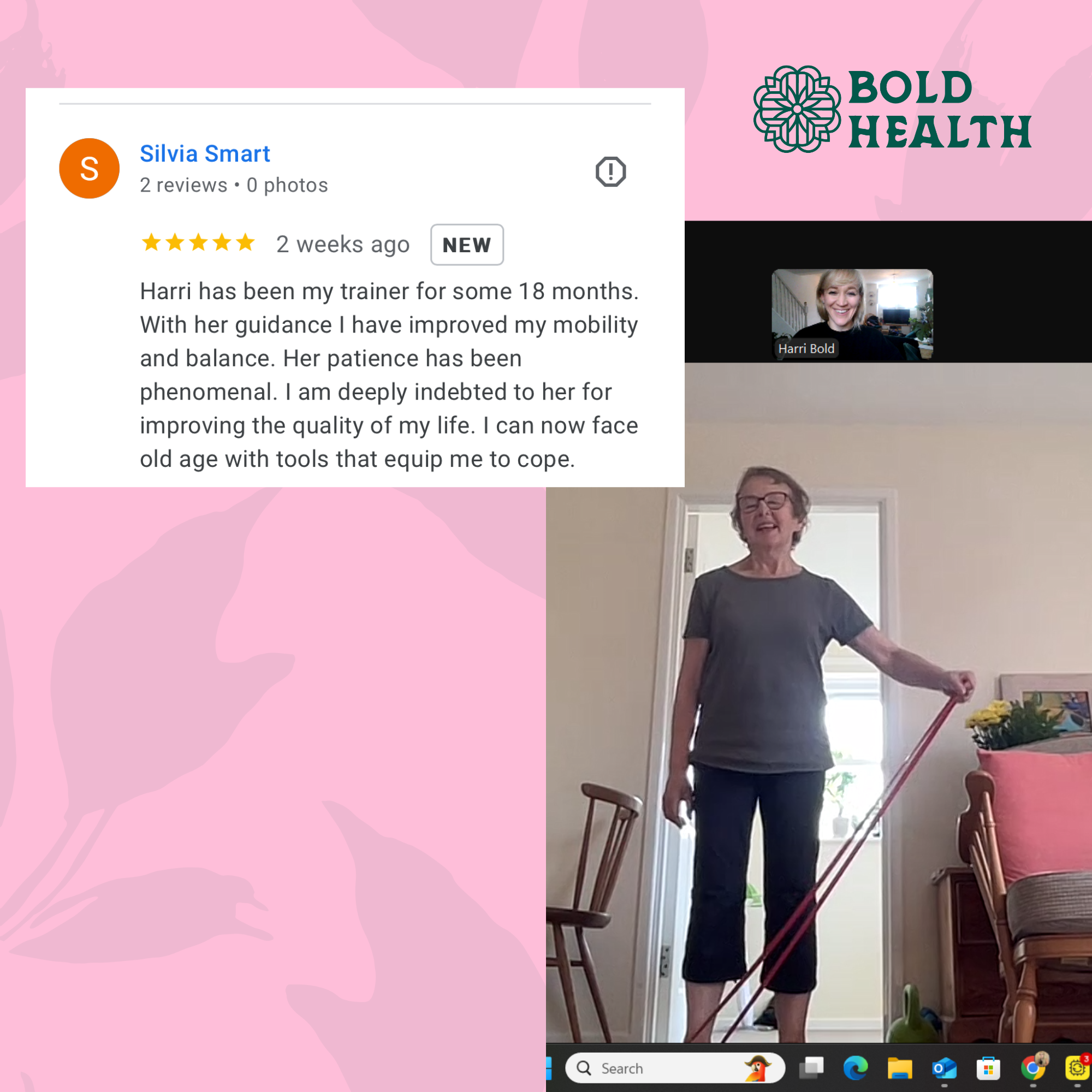 personal trainer, 70+, testimonial client with parkinsons