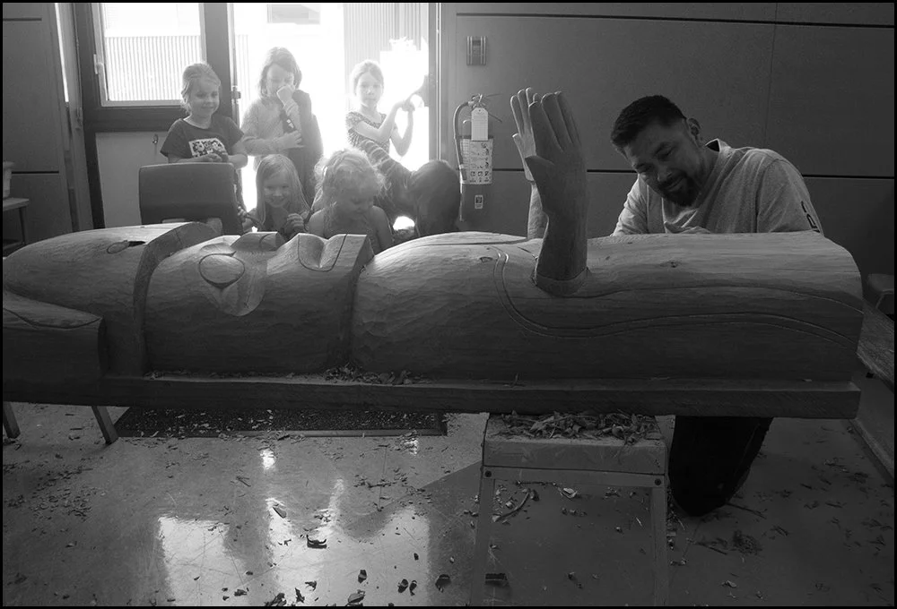 At Keating Elementary, students witnessed Bear’s art and process. Through his artistry, he is educating a new generation about Coast Salish culture.