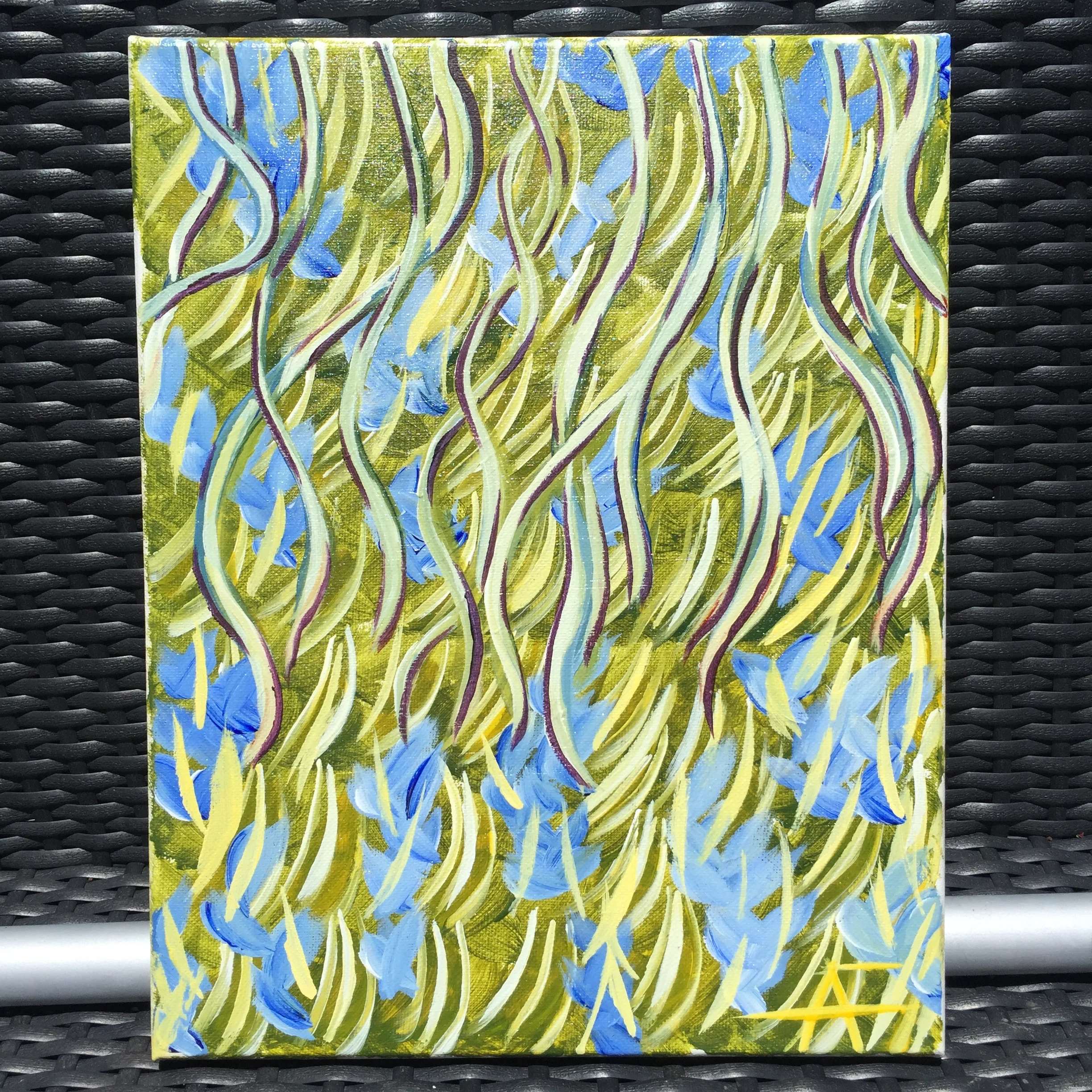 WILD VINES AND FLIGHT- ACRYLIC ON CANVAS- 12" X 16" $75 USD