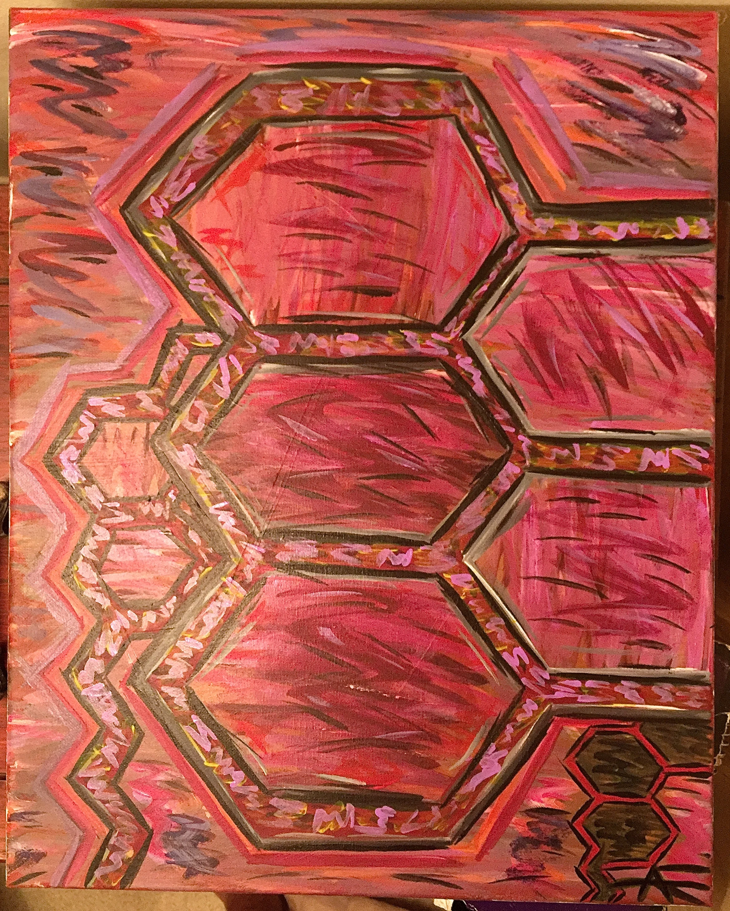 TRIBALISTIC HONEYCOMBS-ACRYLIC ON CANVAS 16" X 20" THIS TRIBAL HONEYCOMB PATTERN IS FULL OF ENERGY-PERFECT TO PERK UP DULL SPACES & KEEP THE ENERGY FLOWING IN ANY AMBIANCE-