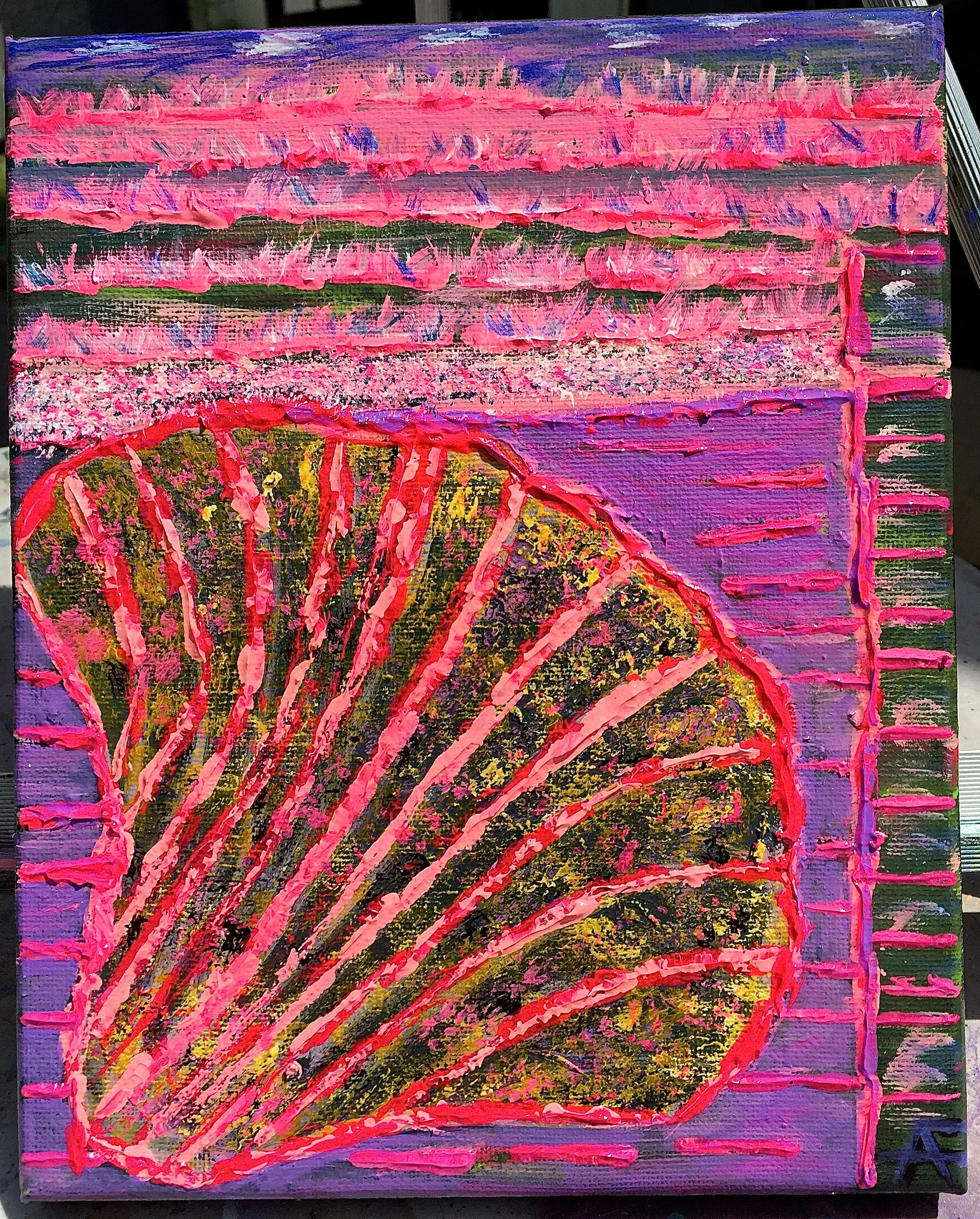 NEON BEACH•ACRYLIC ON CANVAS•LOTS OF TEXTURE•8 X 10•