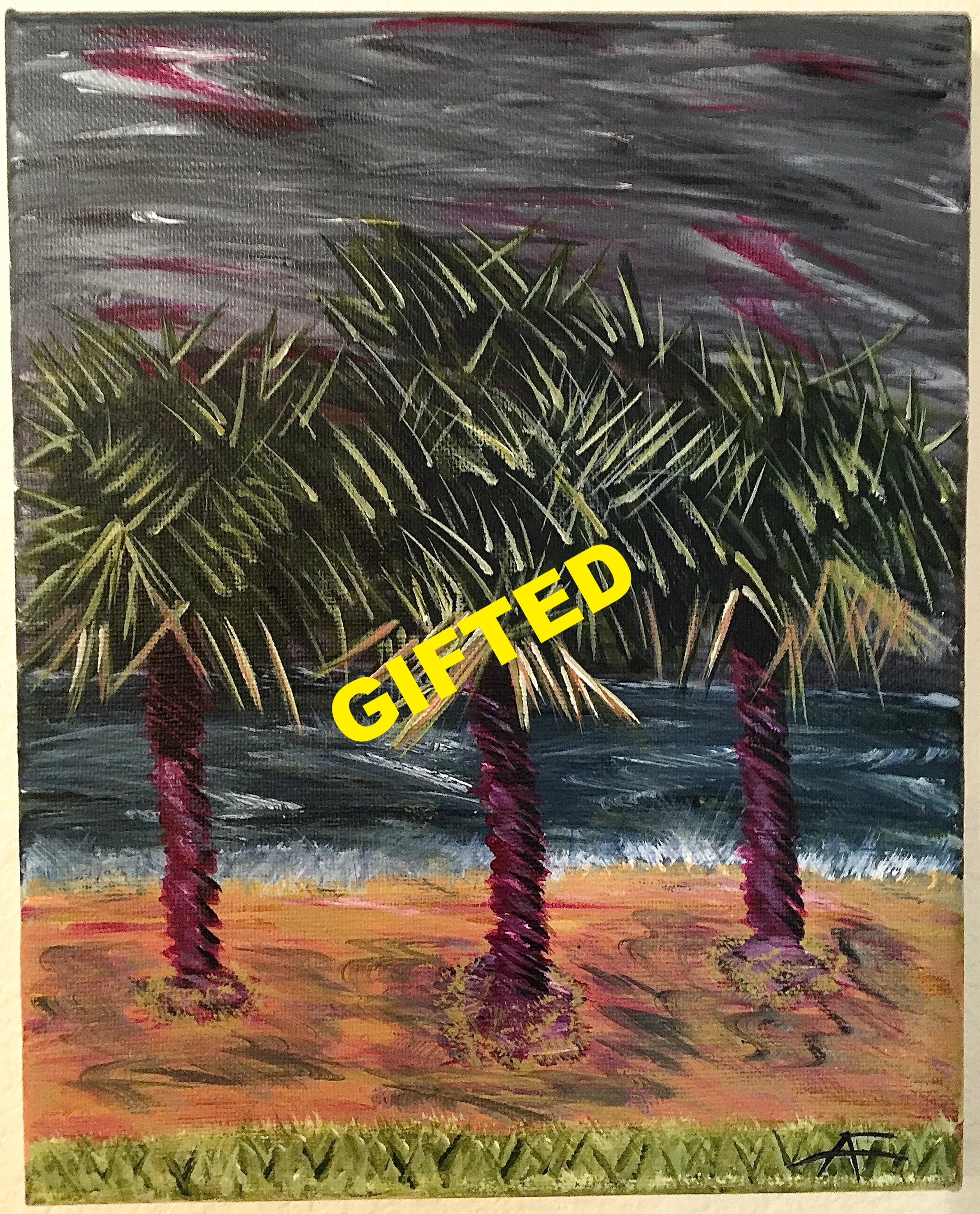 TRES PALMAS Y TORMENTAS- HOLLYWOOD BEACH, FL. 8" X 10"