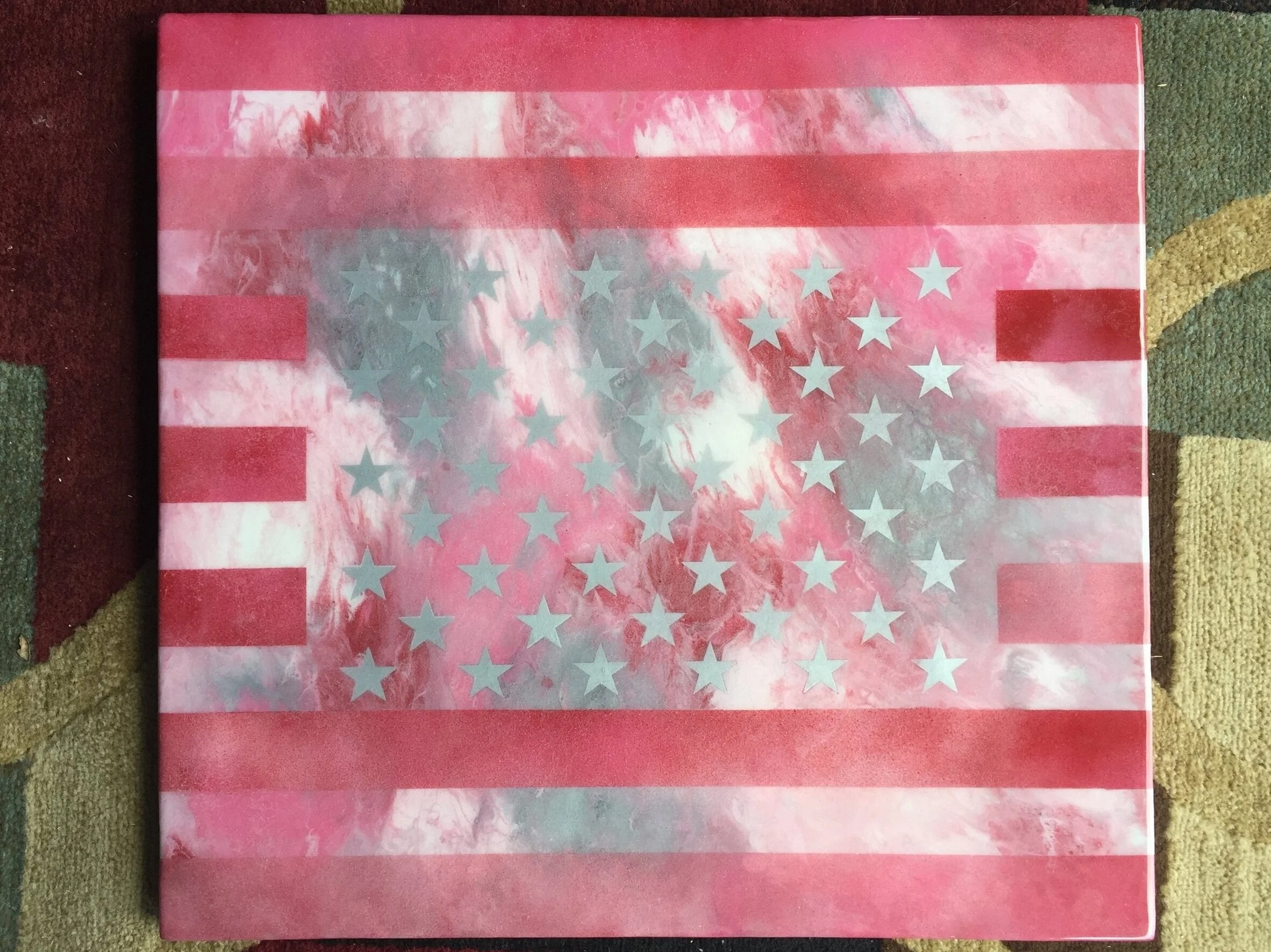 OLD GLORY (ON WOOD) SPRAY PAINTED RESIN & RESIN SEALED