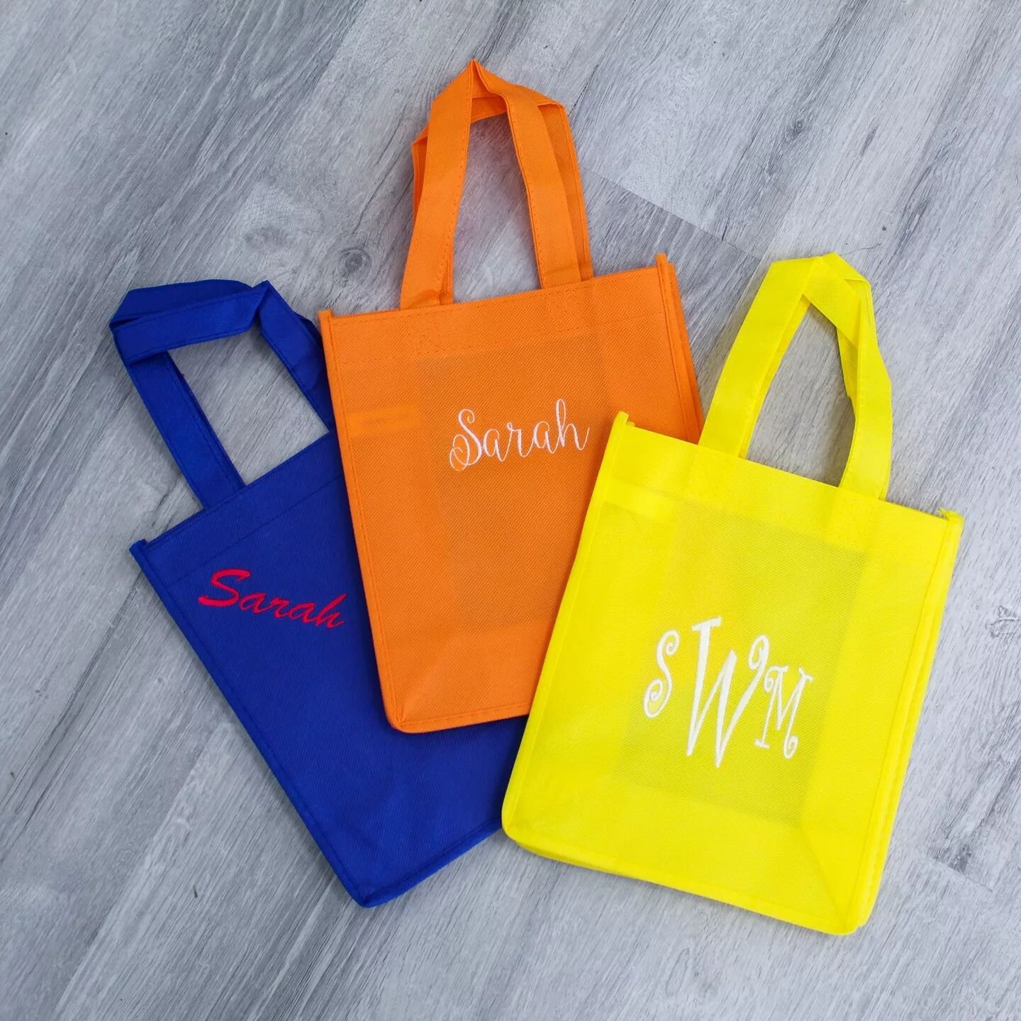 These bags are looking great! Keep bringing us your favorite things, and we'll help personalize them with a monogram or name! We have tons of fonts and colors to choose from, and our experienced staff are ready to help you design exactly what you nee