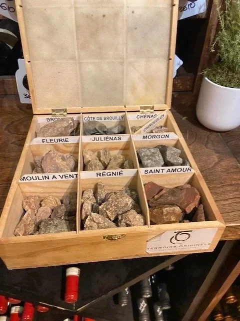 Rocks from soil types in Beaujolais Cru vineyards