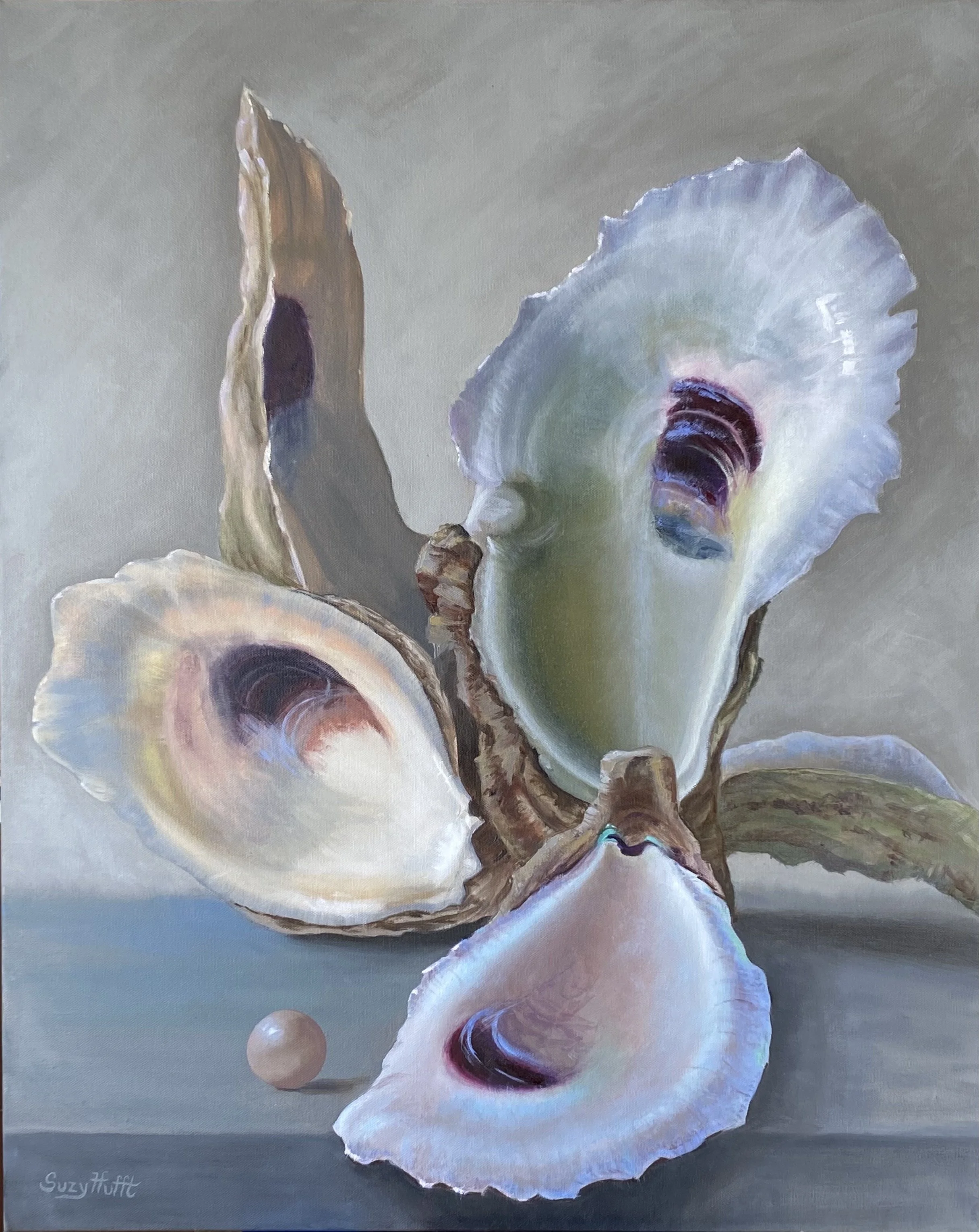 Oyster Shells with Pearl by Suzy Hufft