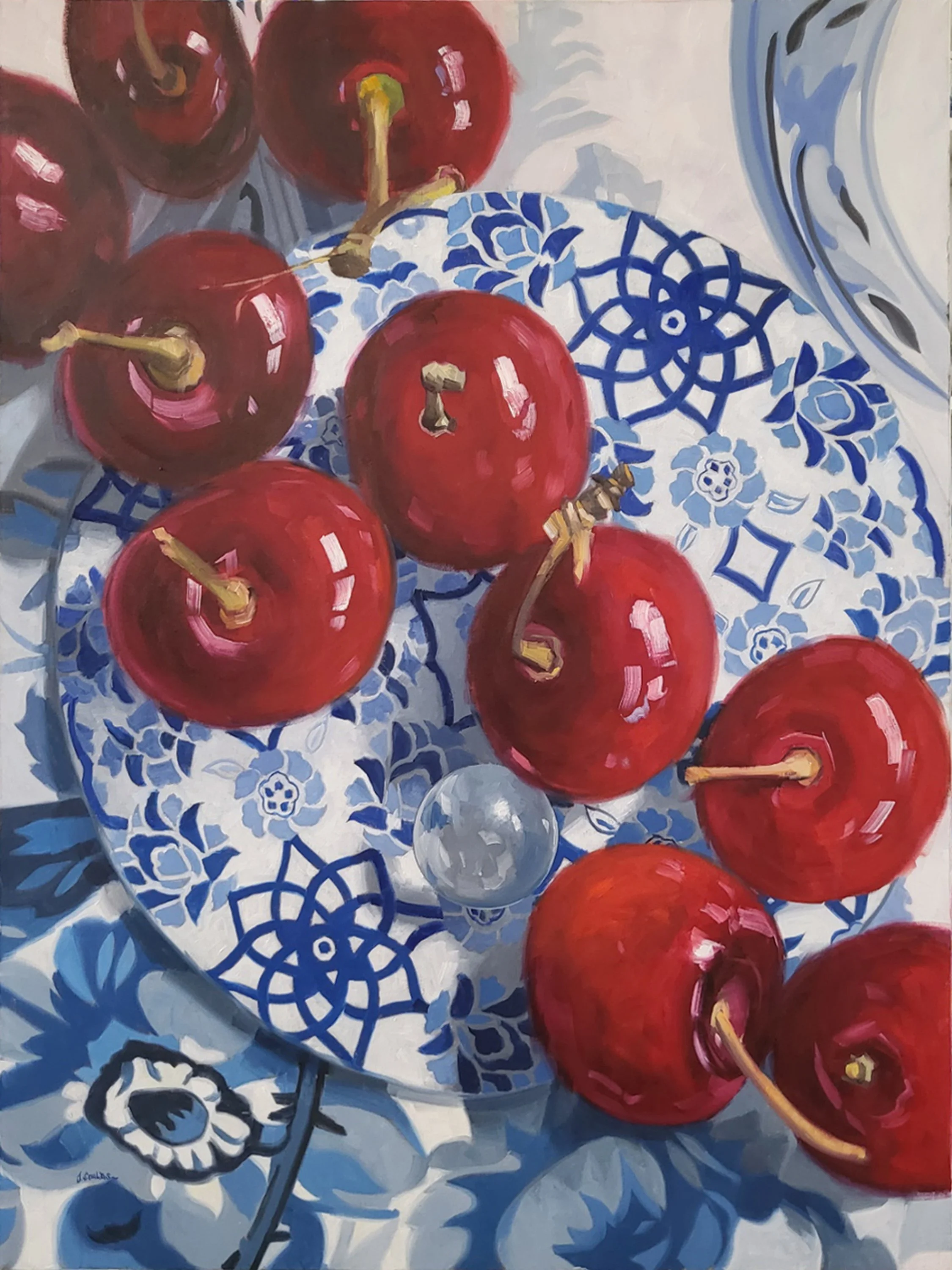 Cherries on a Blue Medallion