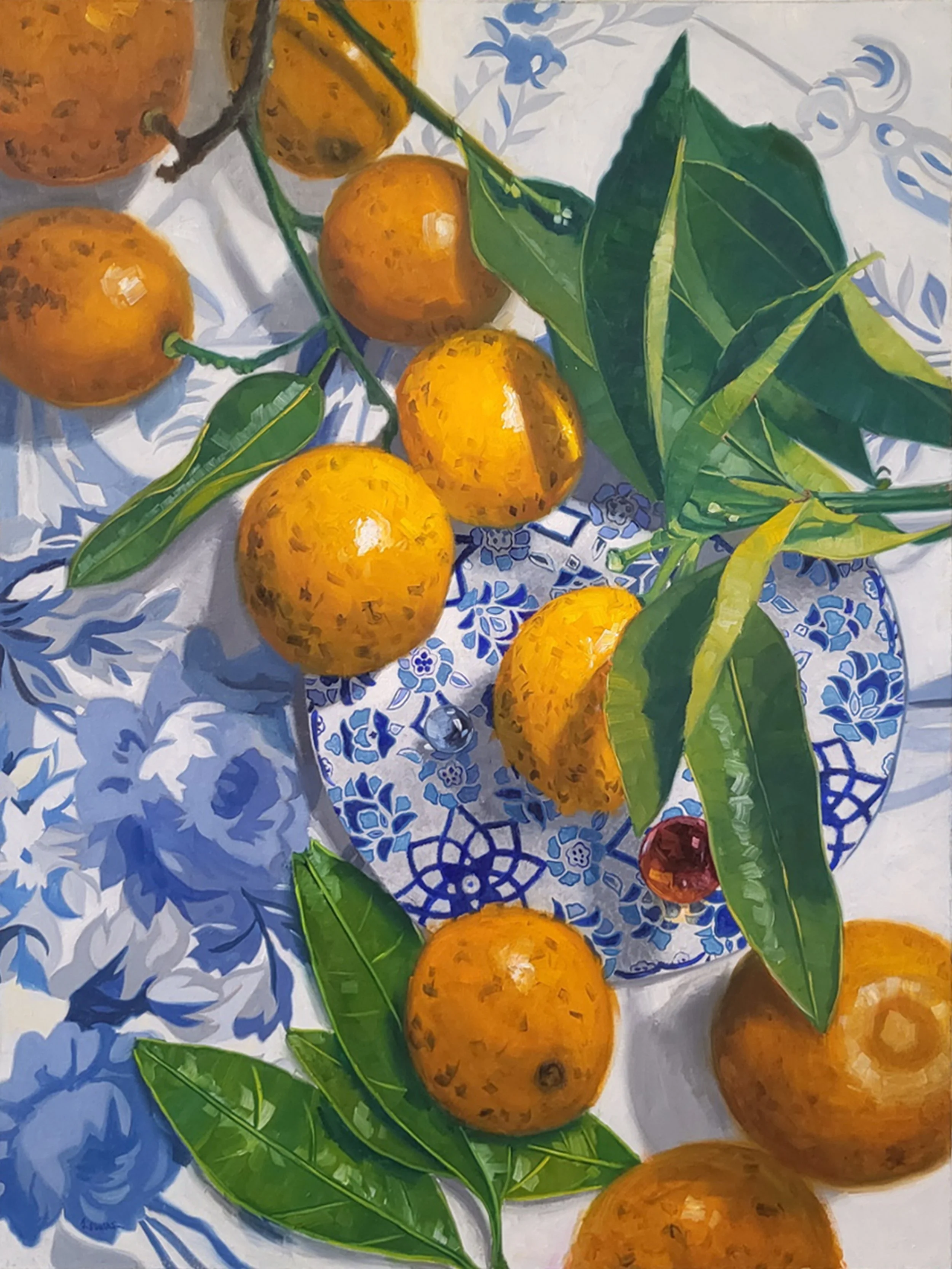 Satsumas on a Blue Medallion