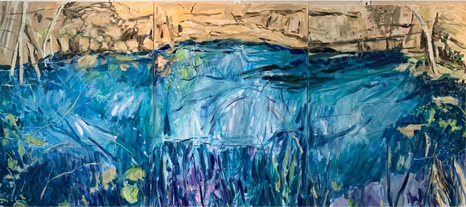 Blue Water, Reeds and Rocks