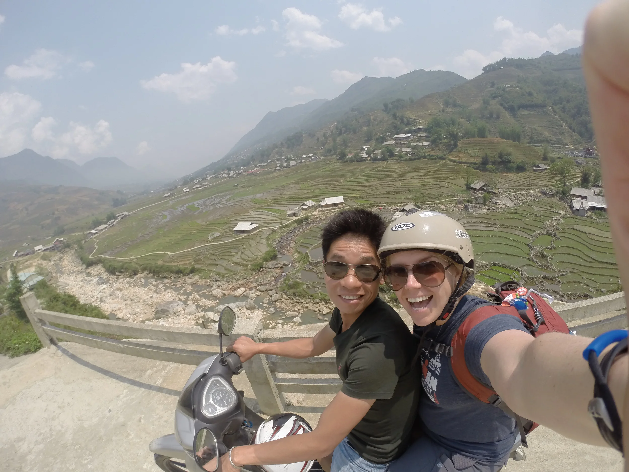 Eyes on the road! &nbsp;Riding with Phuong through the rice fields.