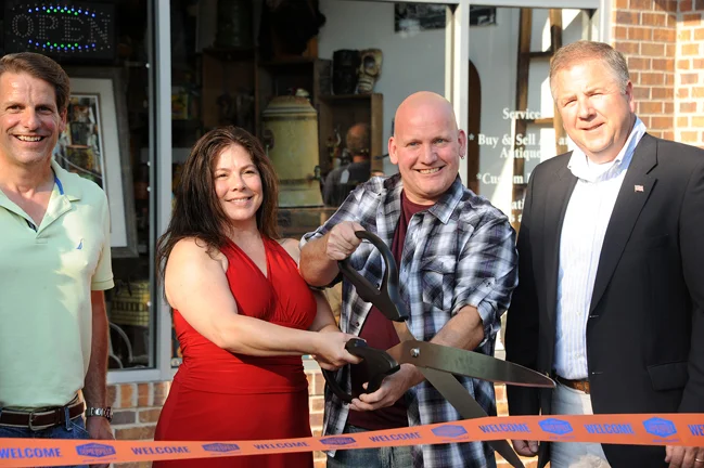 At our ribbon-cutting ceremony (left to right): Tom Genova, Board Chairperson of the Downtown Somerville Alliance; Gallery on Main proprietors Michelle Mundt and Shaun Daley; and Somerville Mayor Brian G. Gallagher. Photo © 2016 Dana Benner.
